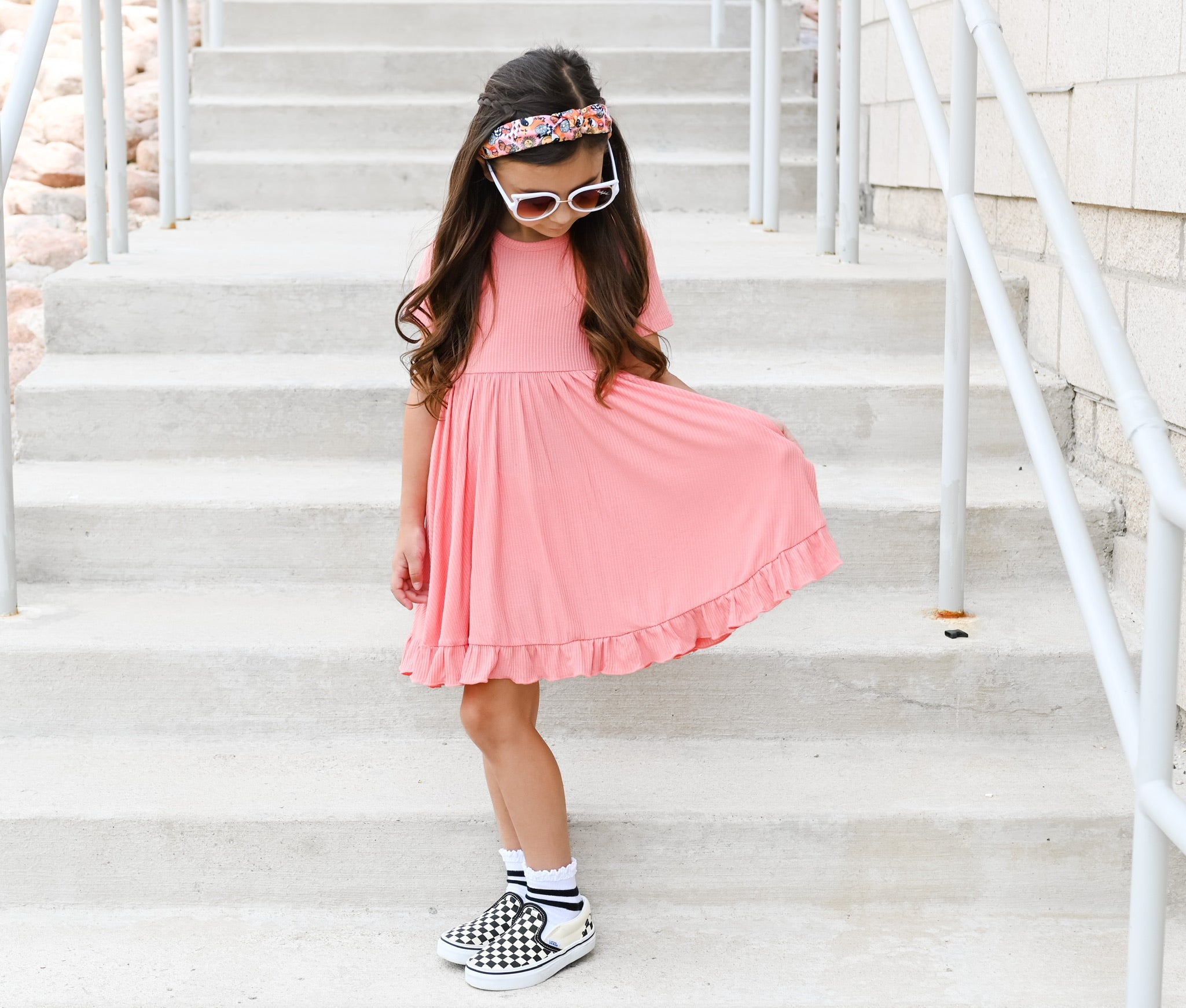 Coral Rib Dream Ruffle Dress