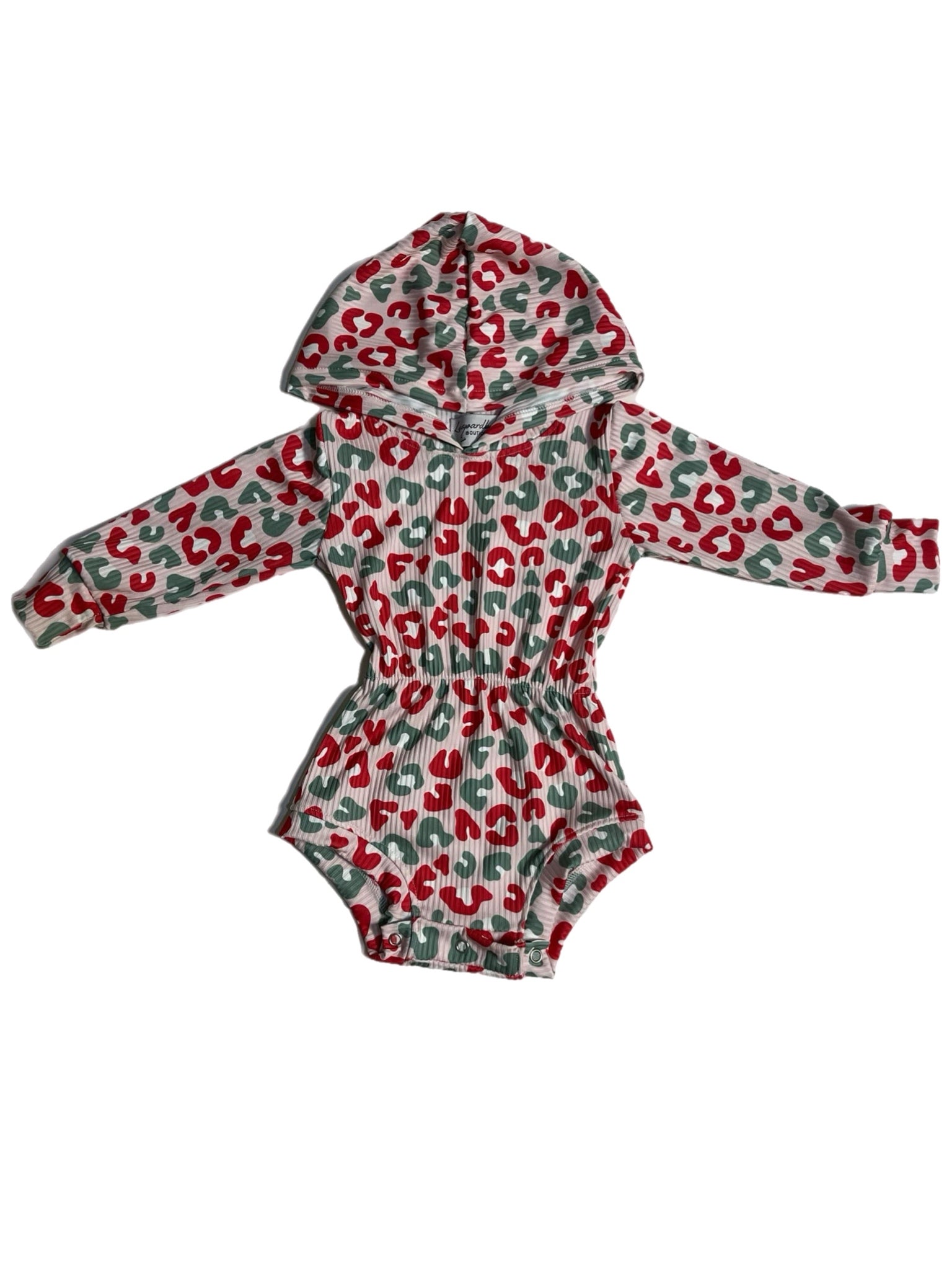 Christmas Leopard Ribbed Hooded Romper