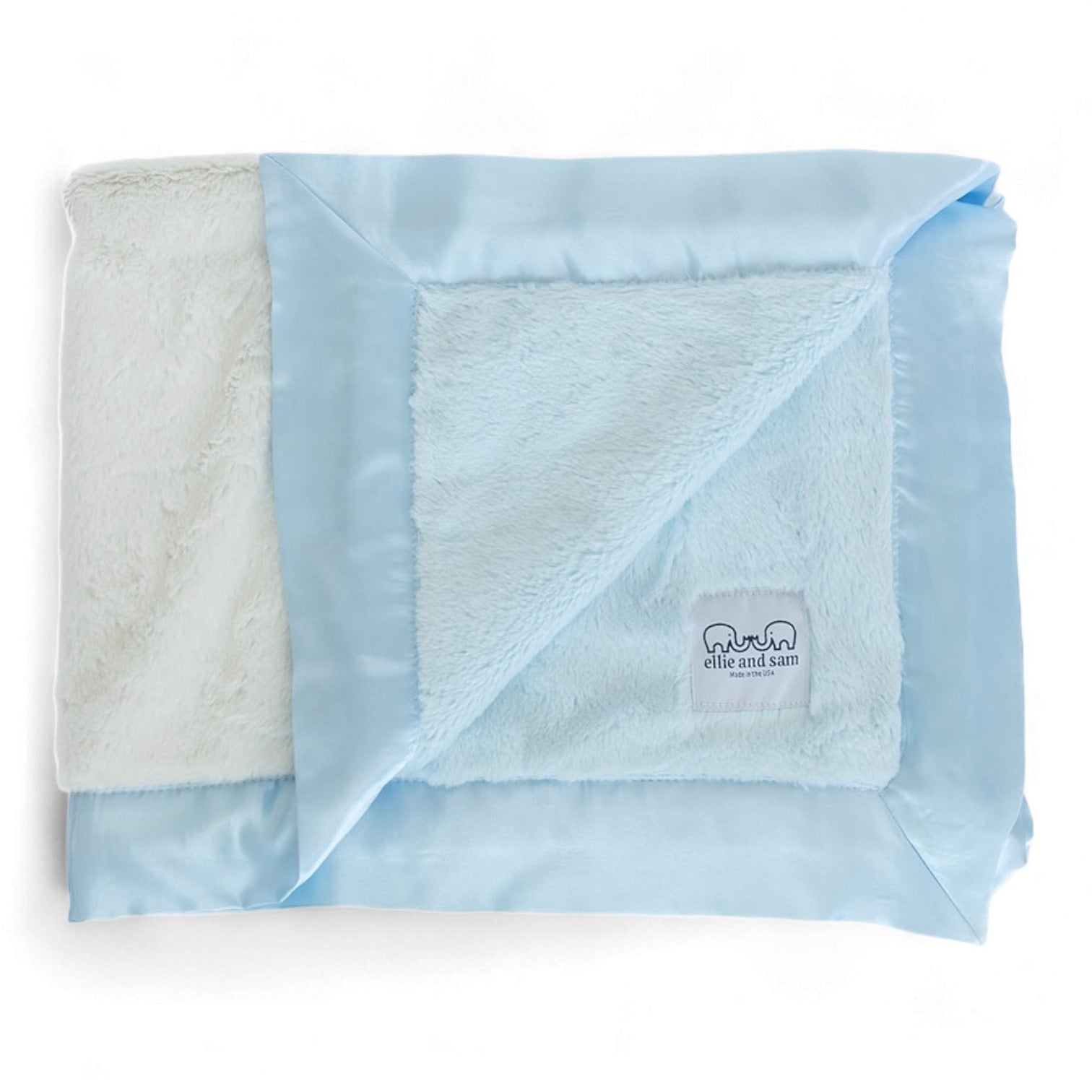 Luxury Duo Satin Border Blanket - Blue/ivory