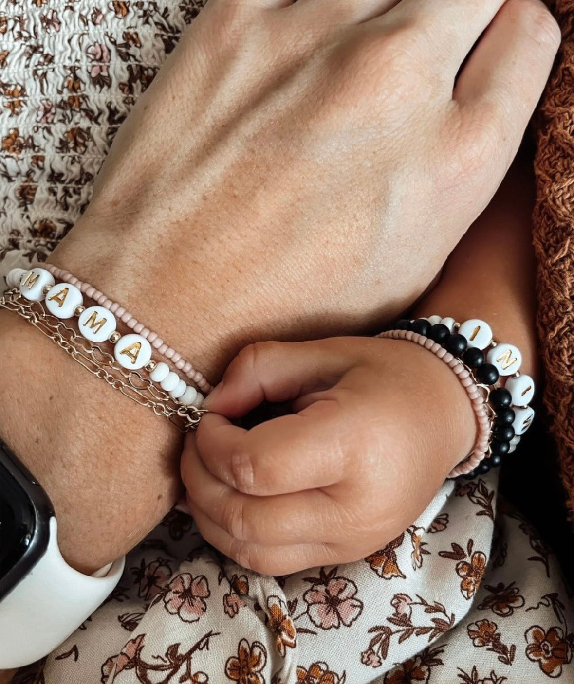 Mama And Mini White Name Bracelet Set – Custom, Gold-filled & Hypoallergenic