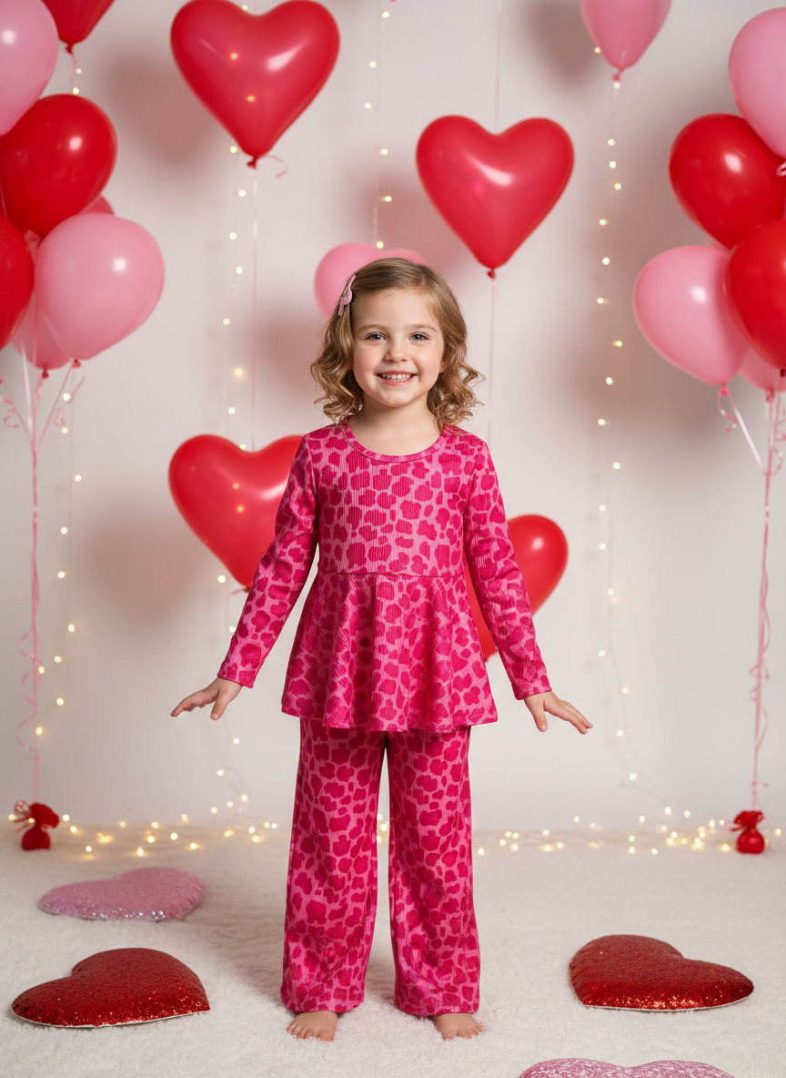 Pink Leopard Ribbed Lounge Set