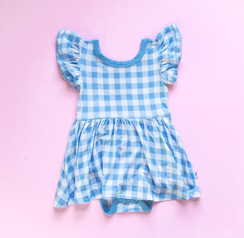 Sky Blue Gingham Dream Bodysuit Dress