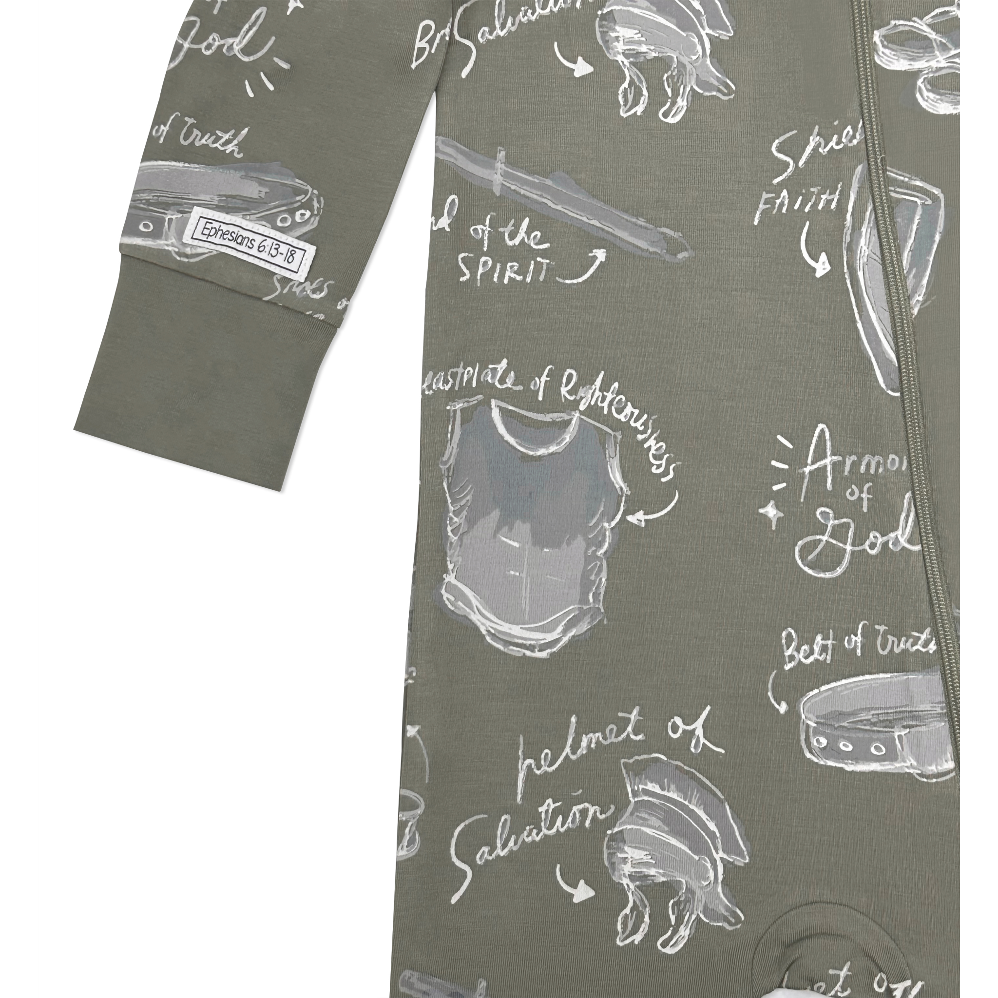 Armor Of God Green Pj Footless Onesie Bamboo