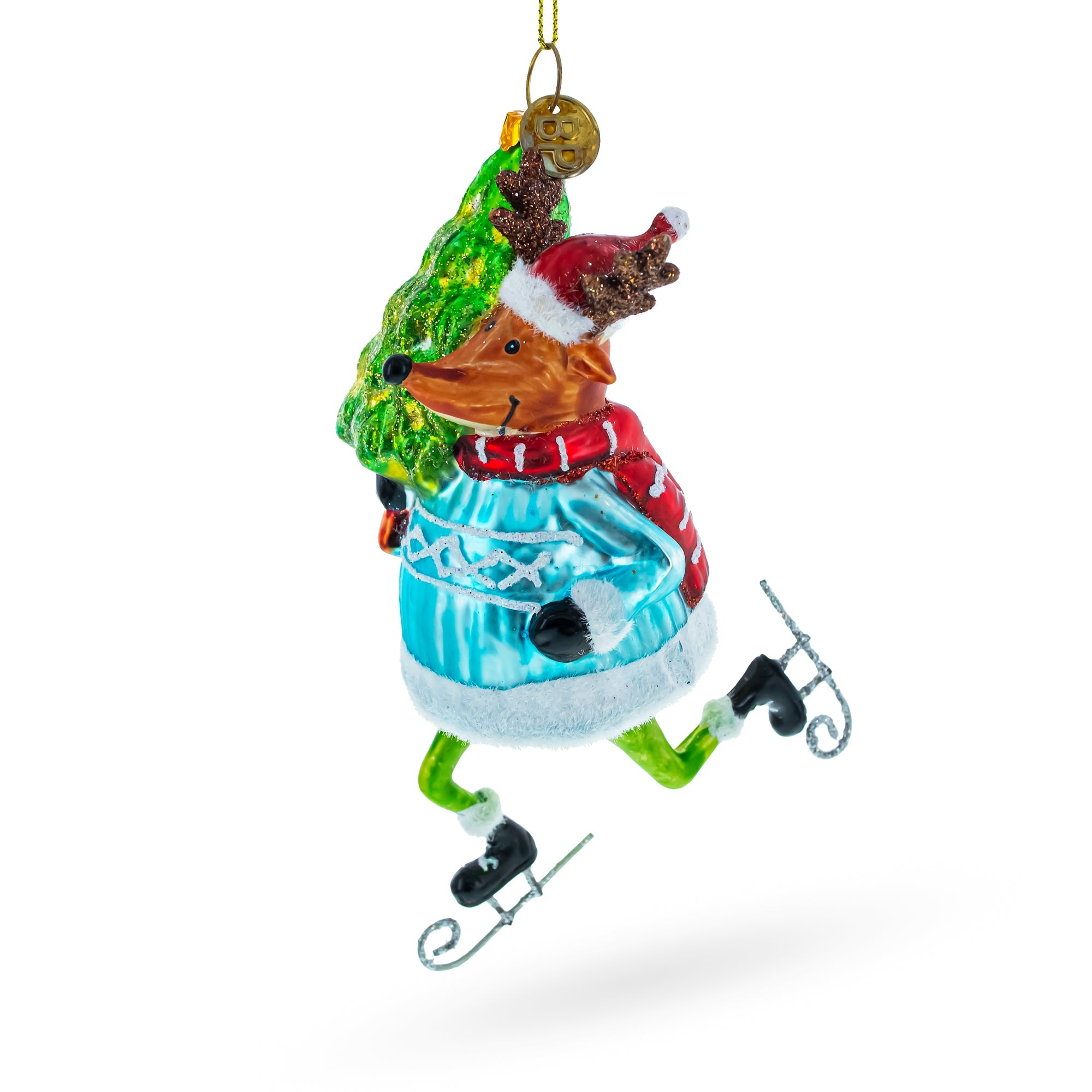 Whimsical Fox Ice Skating - Blown Glass Christmas Ornament