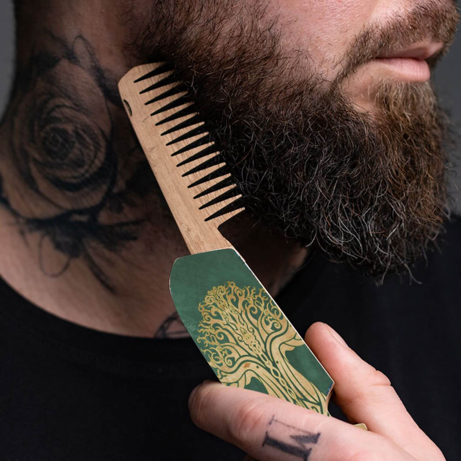 Wooden Beard Comb - Magic Circle