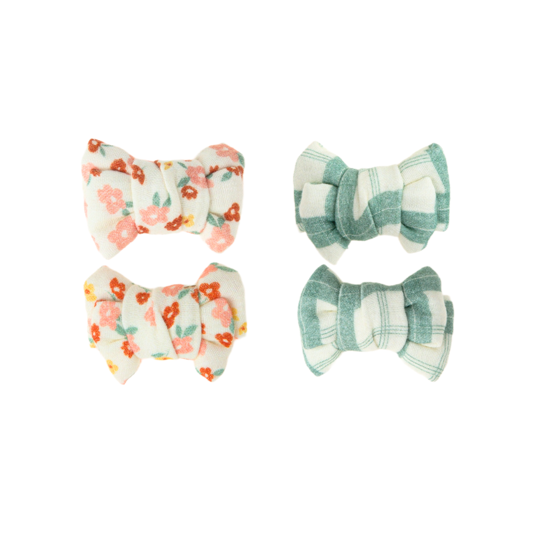 Pigtail Bow Hair Clips Set Of 2 | Organic | Sunset Meadow