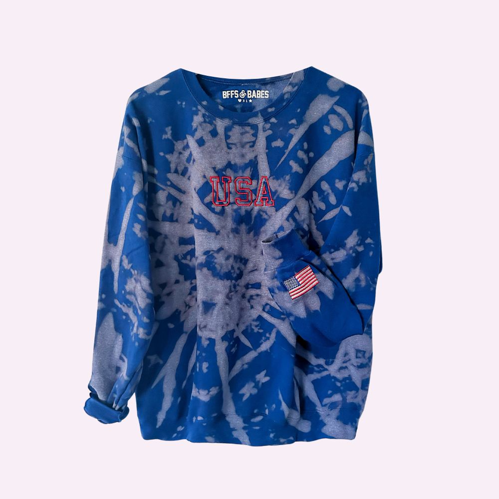 Usa Stitch ♡ Embroidered Tie-dye Sweatshirt With Flag