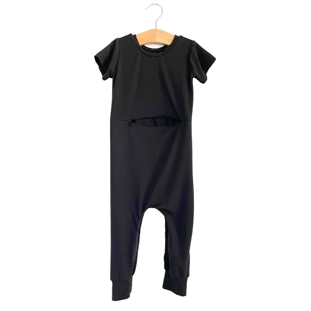 Black Bamboo Lyocell Romper With G-tube Access