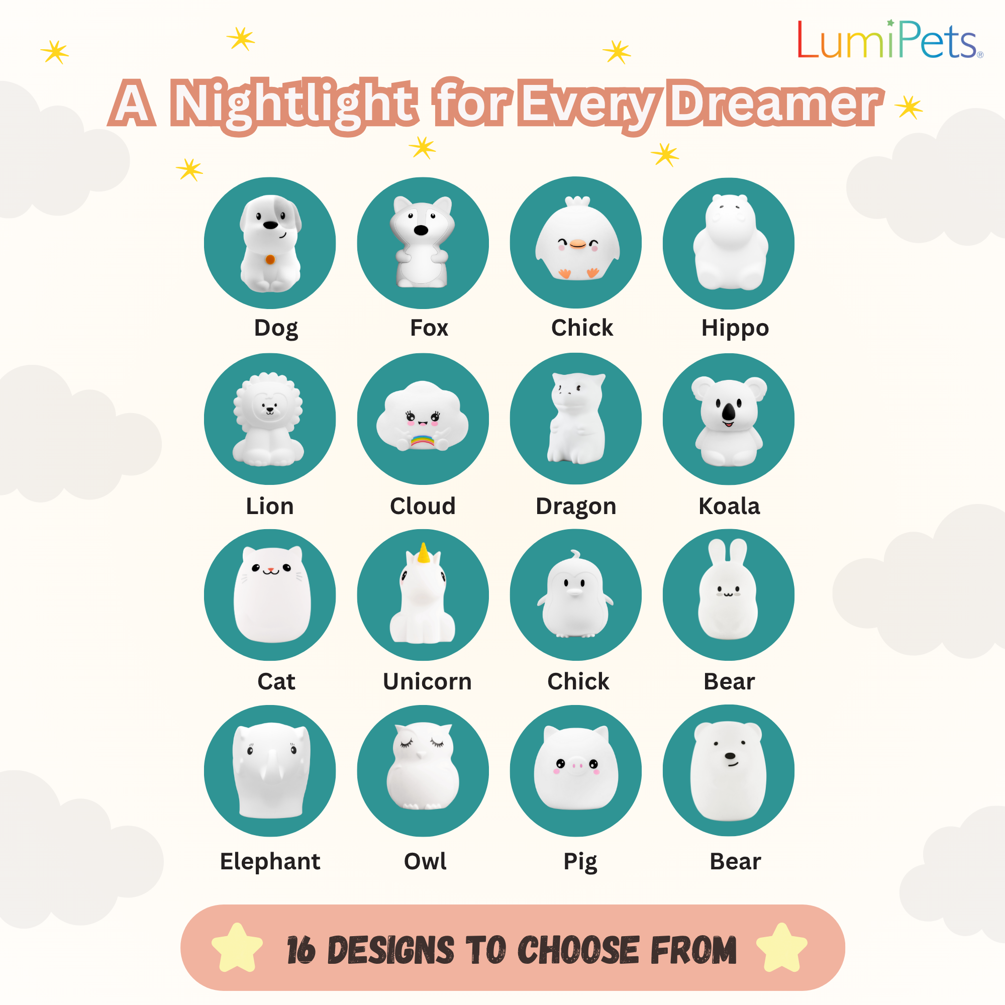 Lumipets® Clive The Cat- Children's Touch Night Light