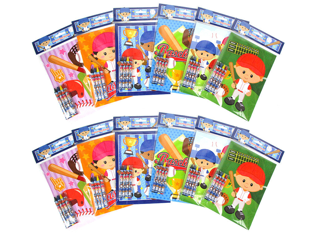 Baseball Coloring Books With Crayons Party Favors - Set Of 6 Or 12