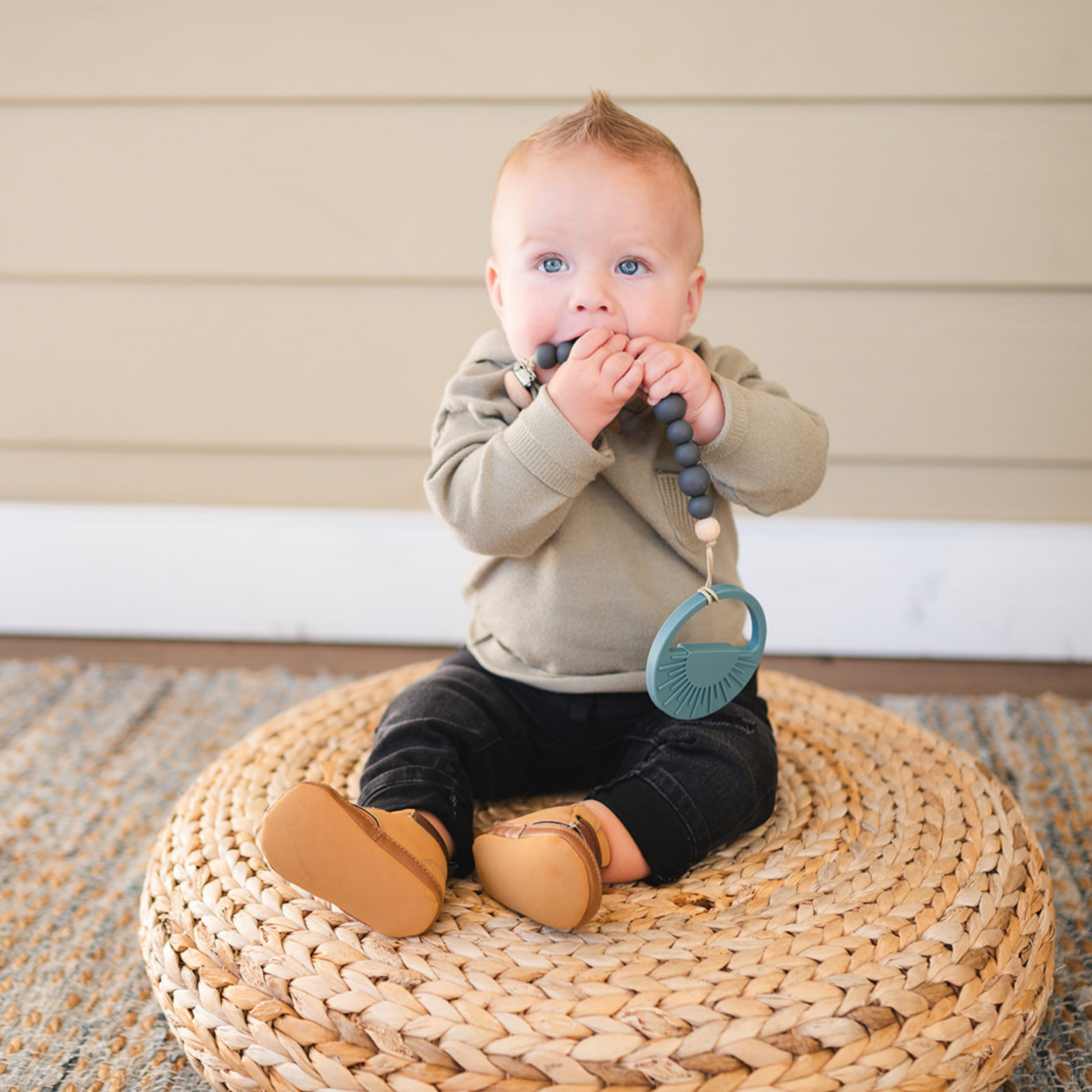 Mustard Beaded Wooden & Silicone Pacifier Clip