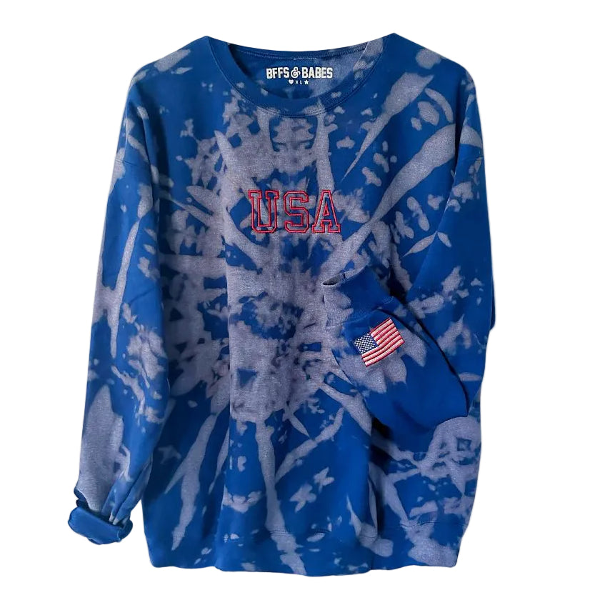Usa Stitch ♡ Embroidered Tie-dye Sweatshirt With Flag