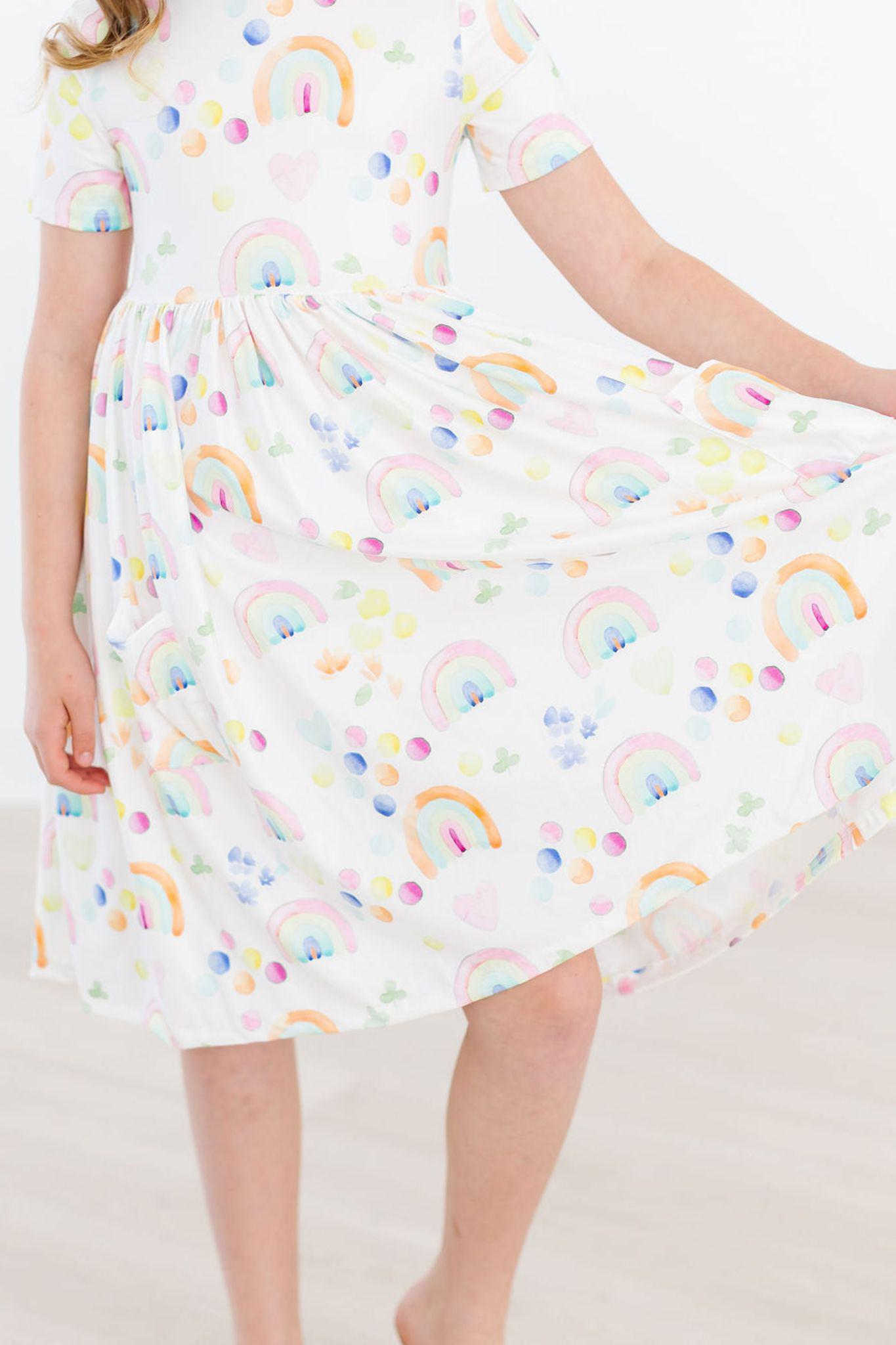 Watercolor Rainbows S/s Pocket Twirl Dress