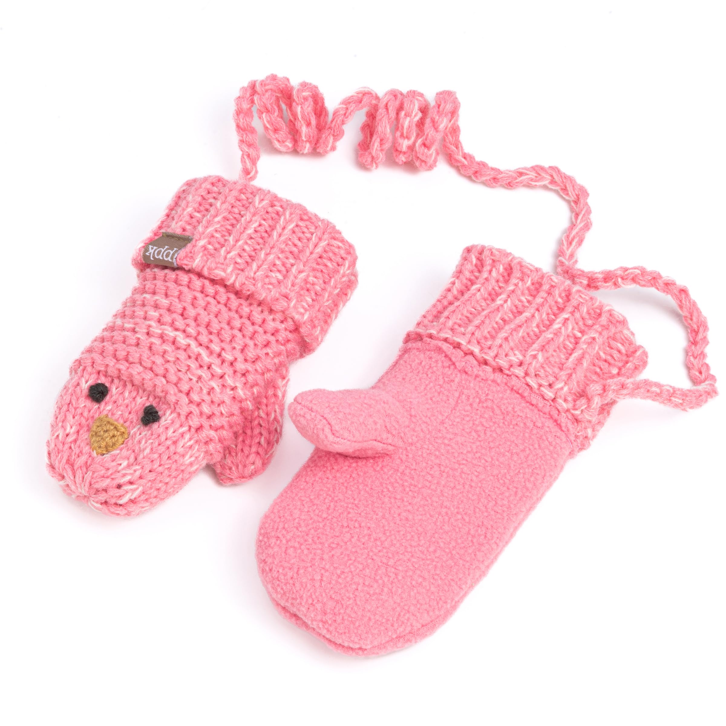 Knit Baby Chick Mittens With Cord-for Kids, Toddler Girls Age 1-6 Years, Cute Design
