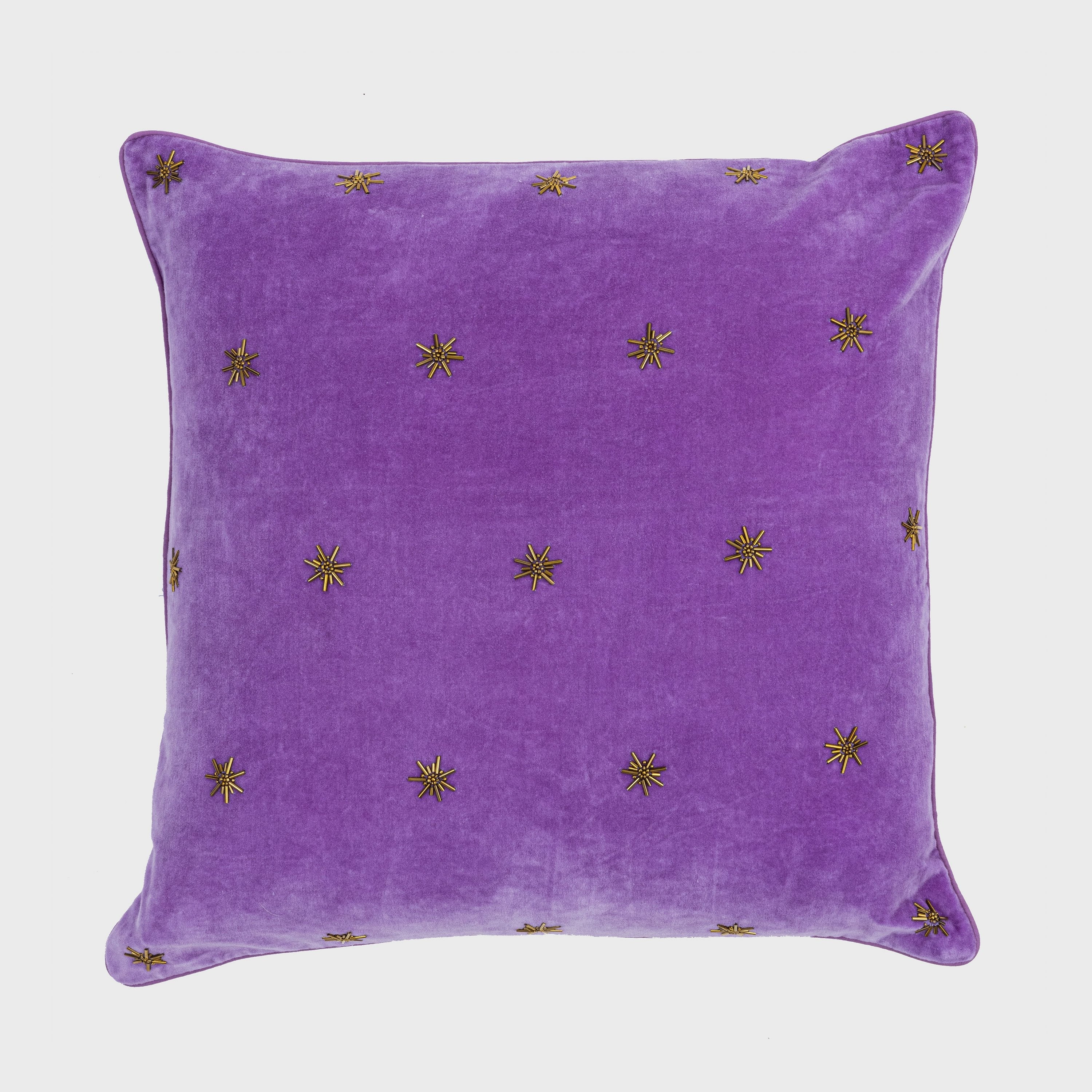 Embroidered Star Pillow, Amethyst Cotton Velvet