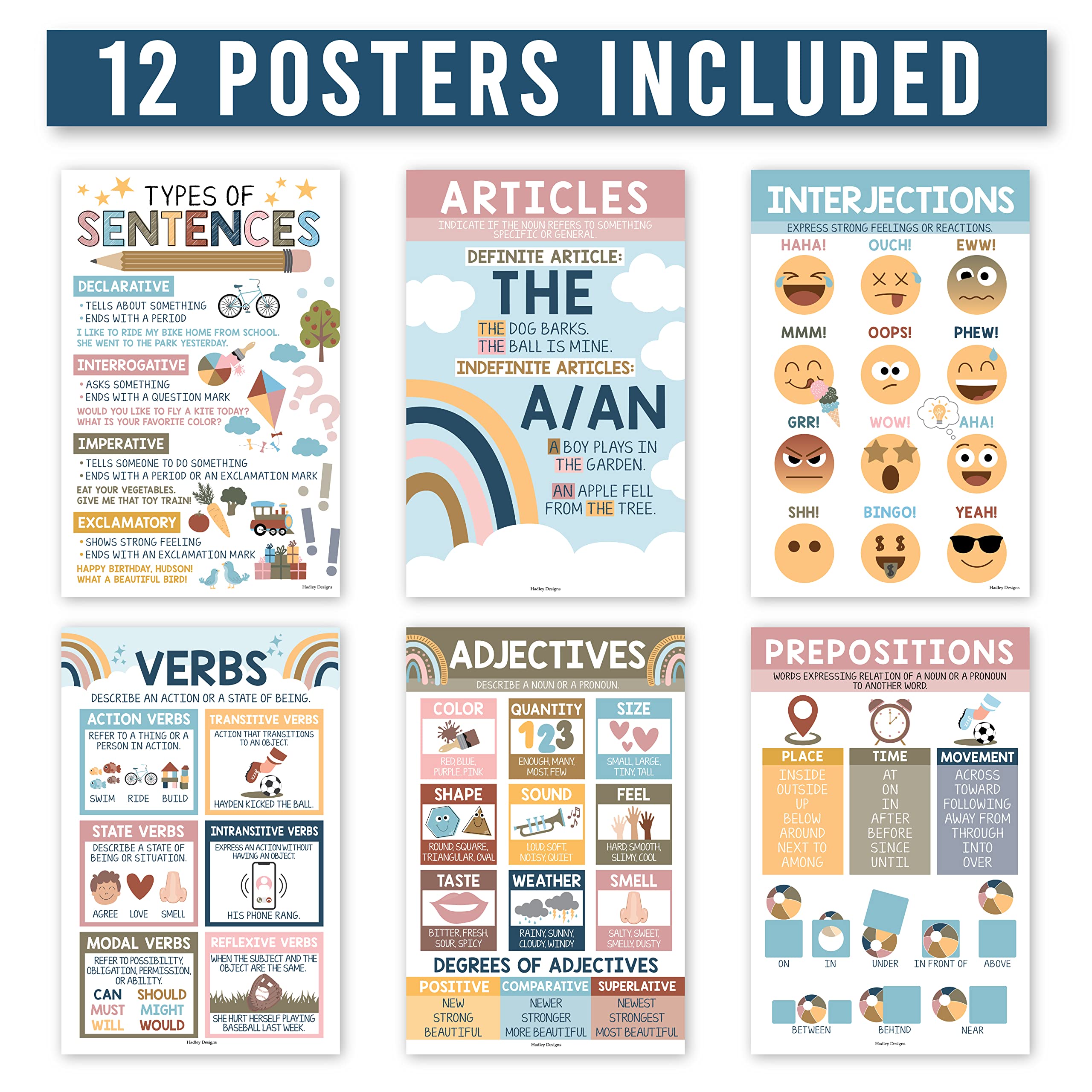 Parts Of Speech Kit: Boho 12 Poster Pack