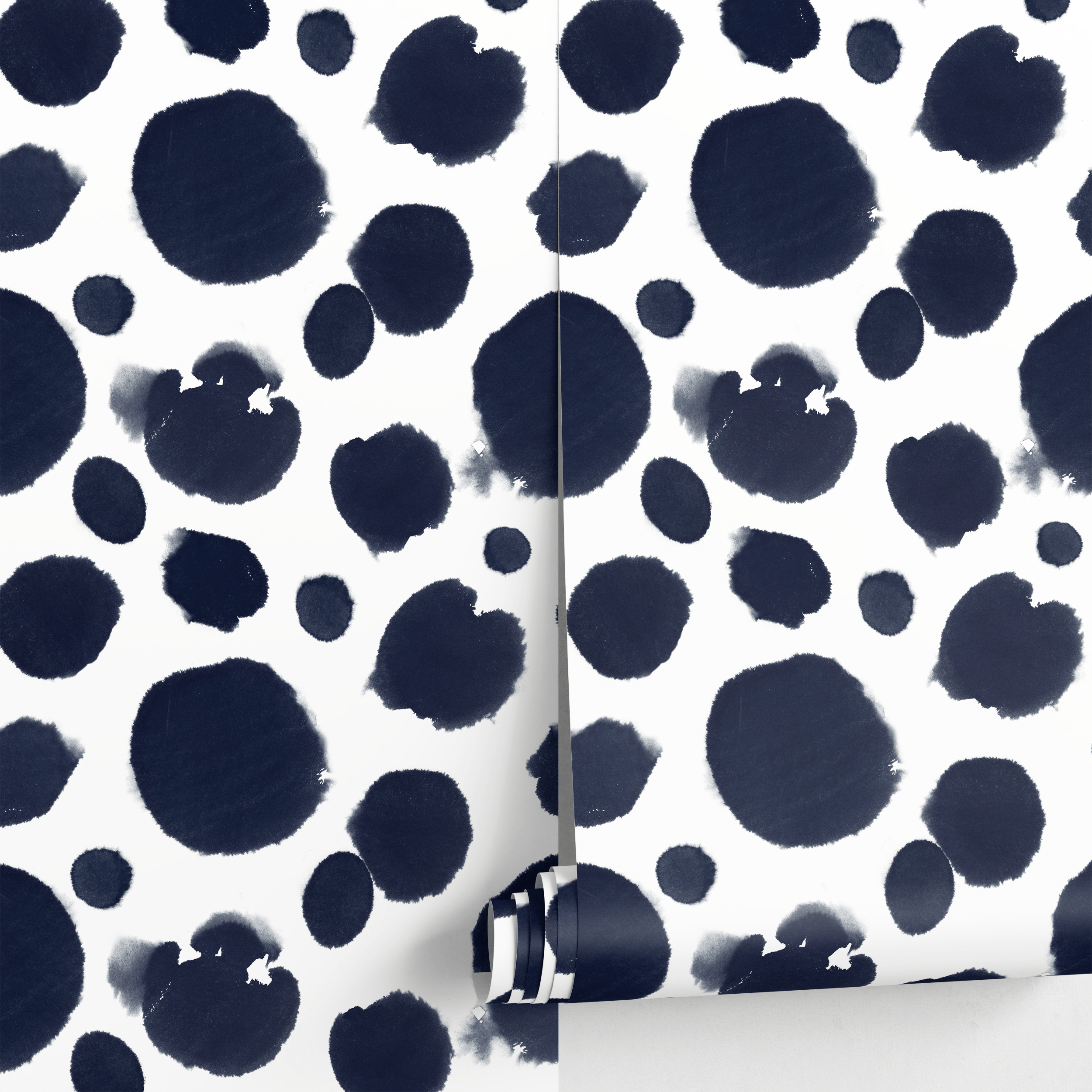 Abstract Wallpaper Featuring Organic Watercolor Spots In Navy Blue - A012