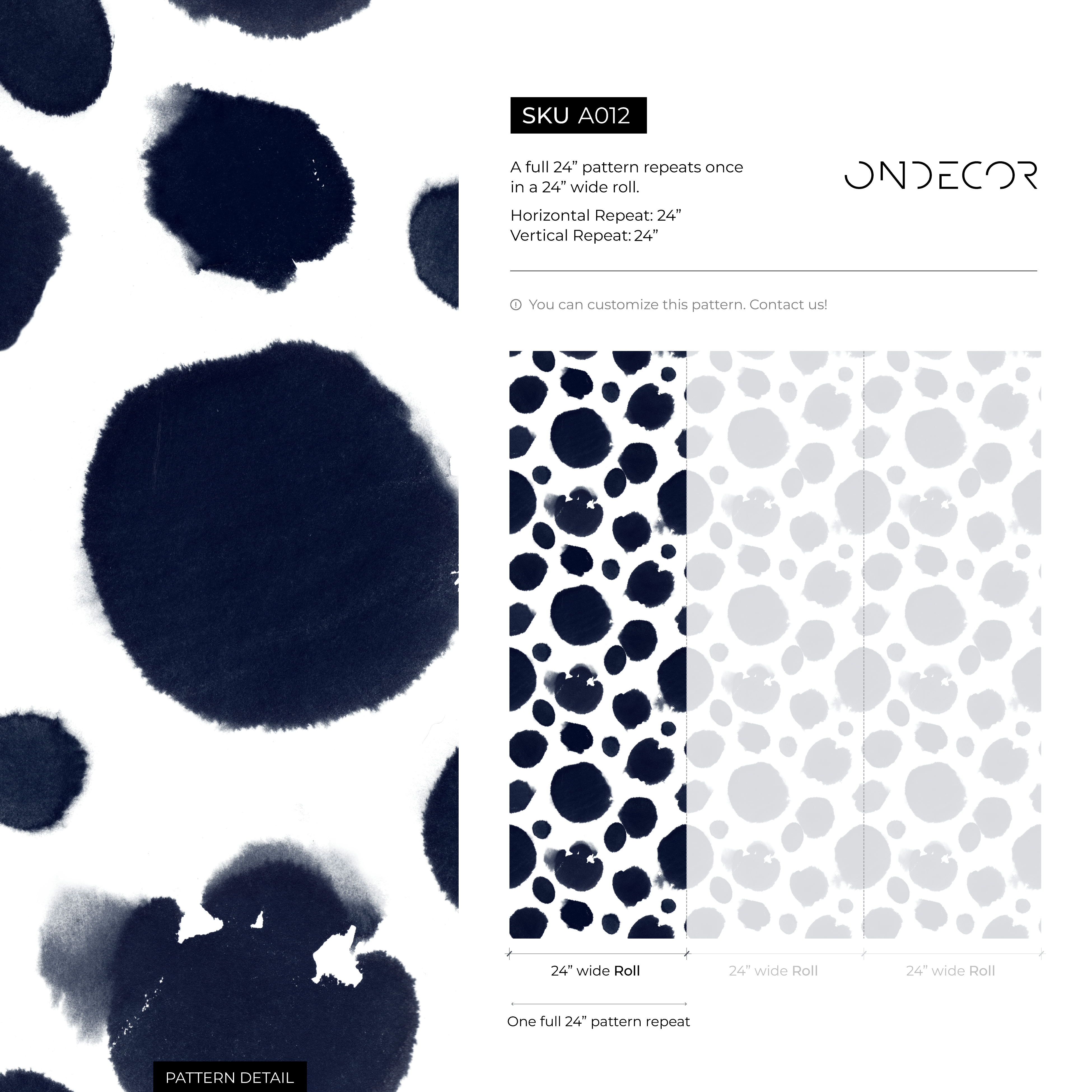 Abstract Wallpaper Featuring Organic Watercolor Spots In Navy Blue - A012