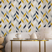 Herringbone Wallpaper With A Modern Chevron Motif In Blue, Gold, And Grey - A104