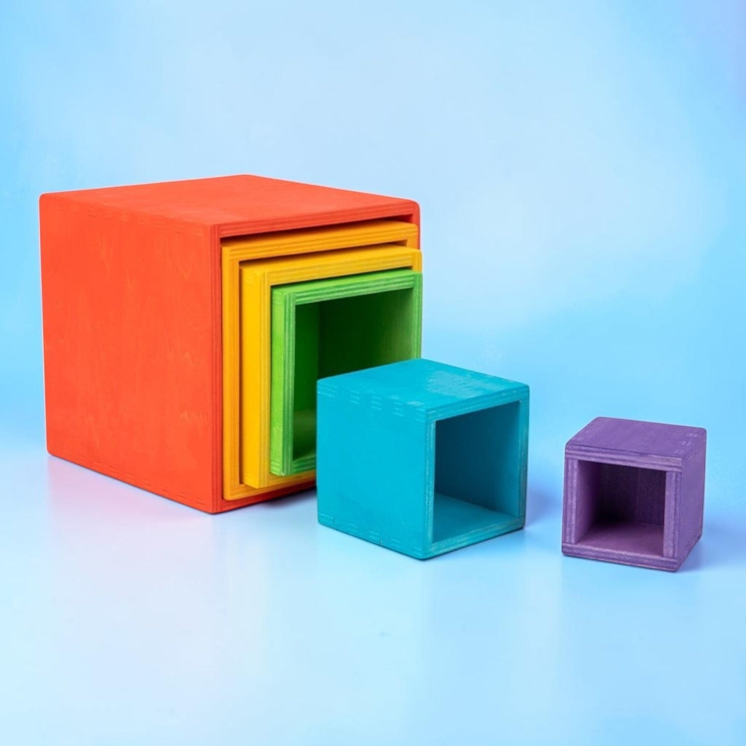 6 Pcs Colored Rainbow Wooden Nesting Box Set In Primary Color