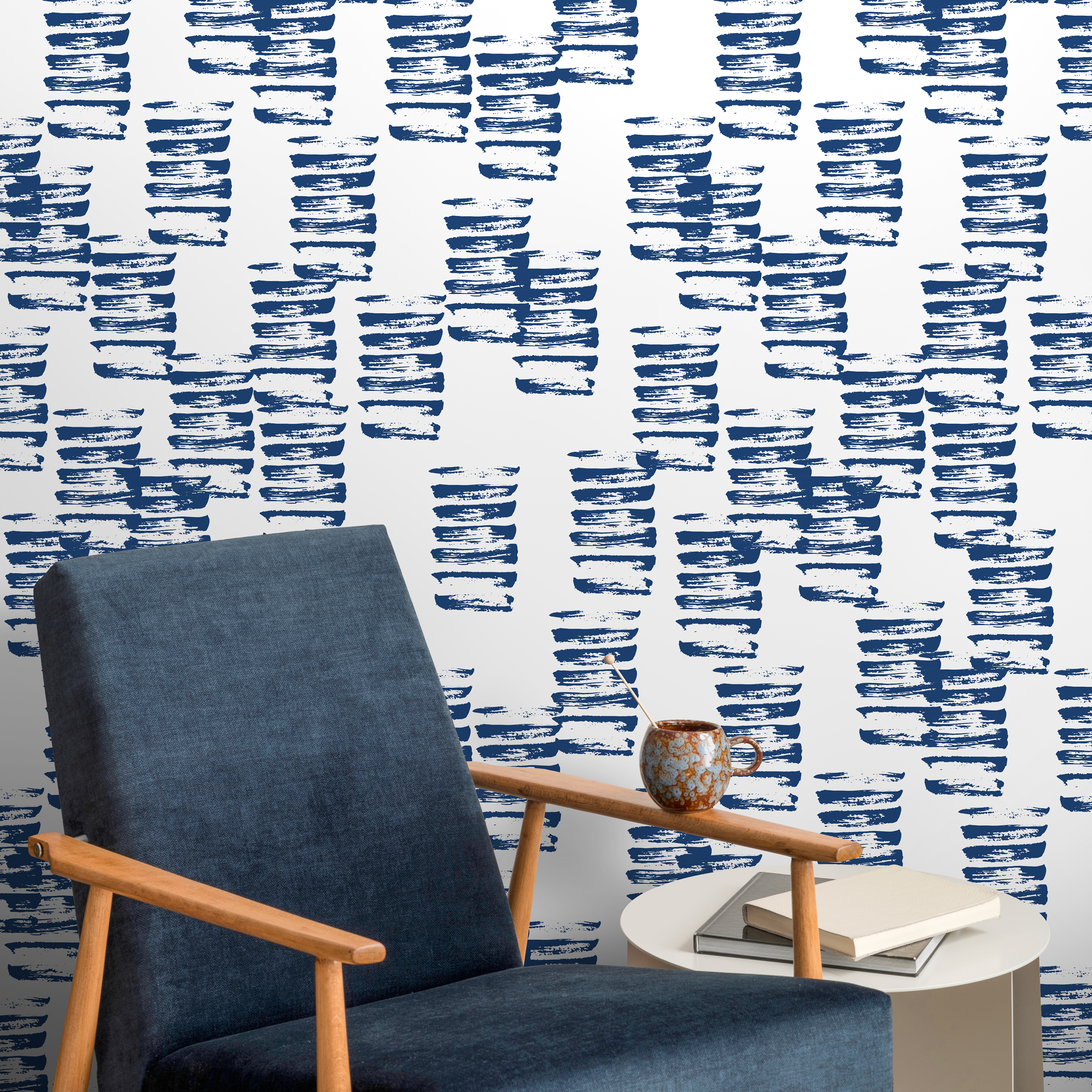 Abstract Wallpaper With Painterly Brush Strokes In Blue - A195