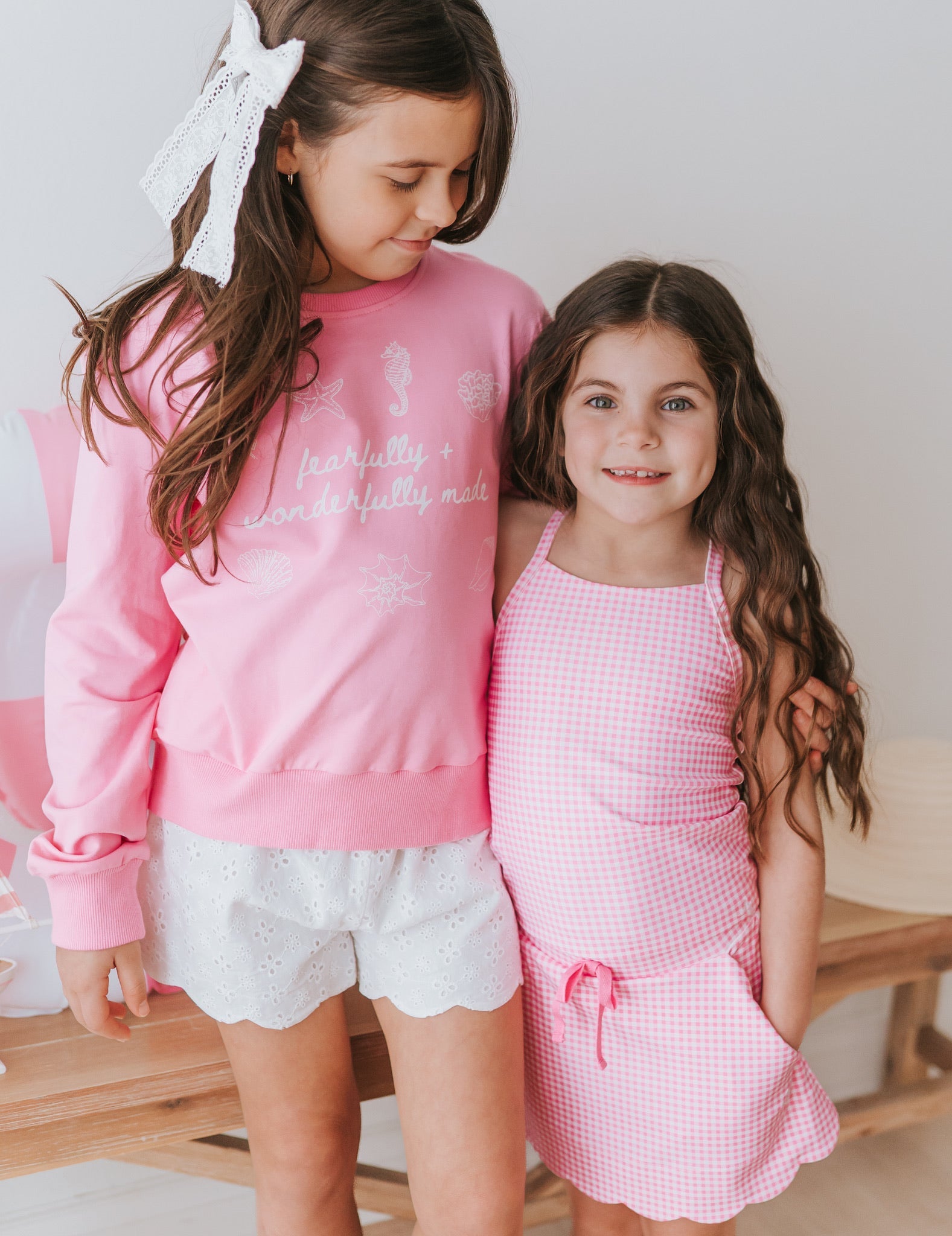 Malibu Pink Gingham Scallop Athletic Set