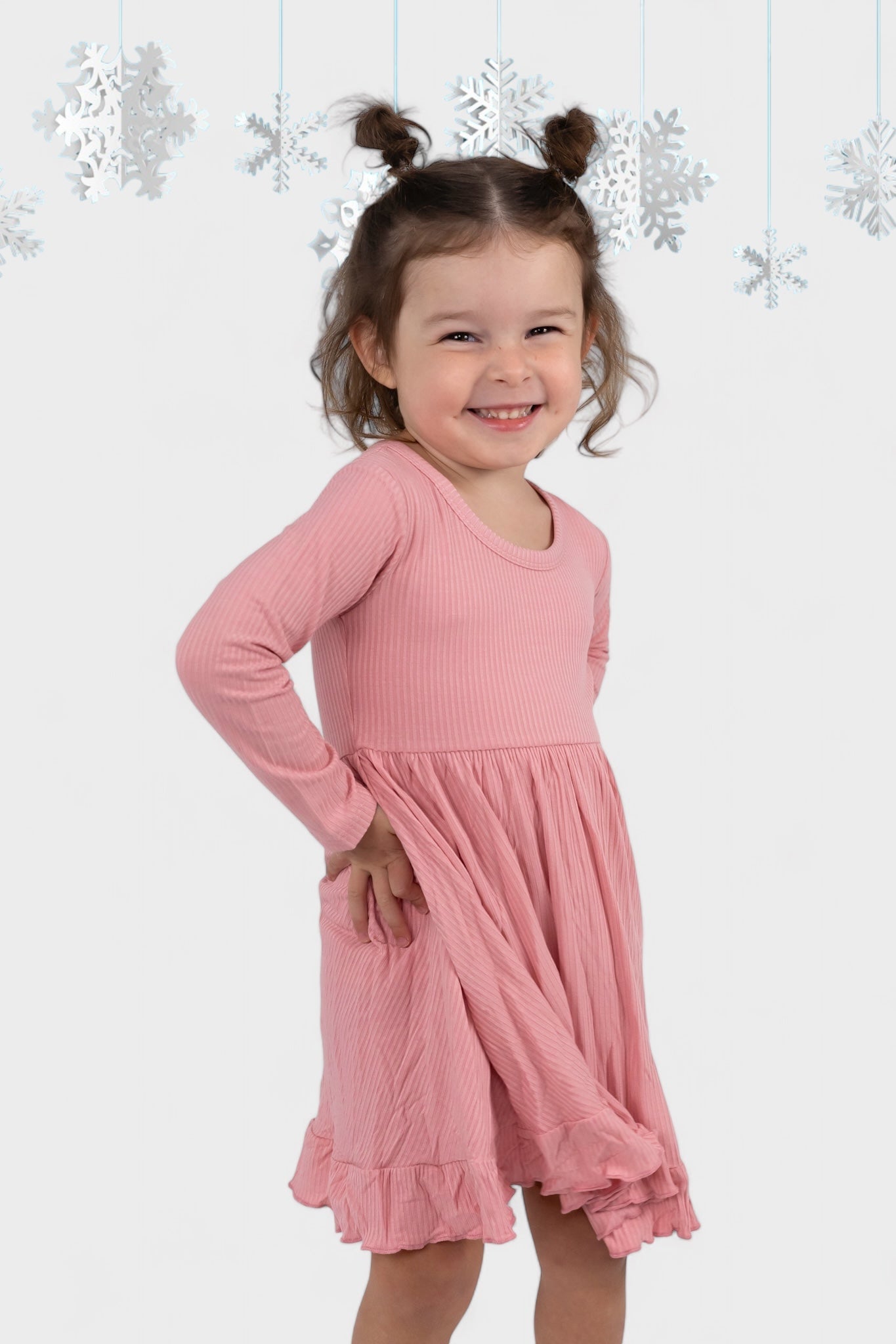 Mauve Rib Dream Ruffle Dress