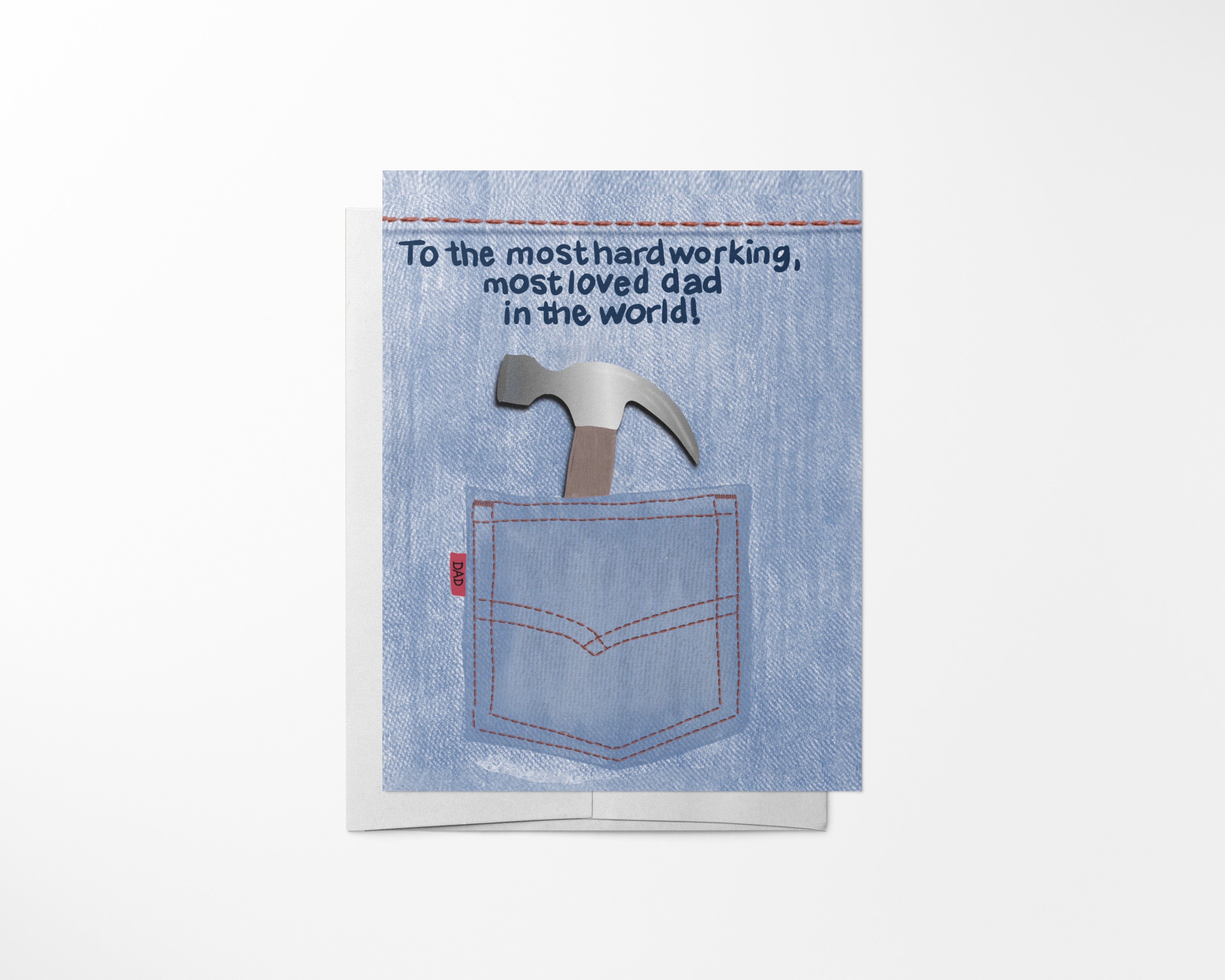 Hardworking Dad Greeting Card | Blue Denim Hammer Father's Day Card