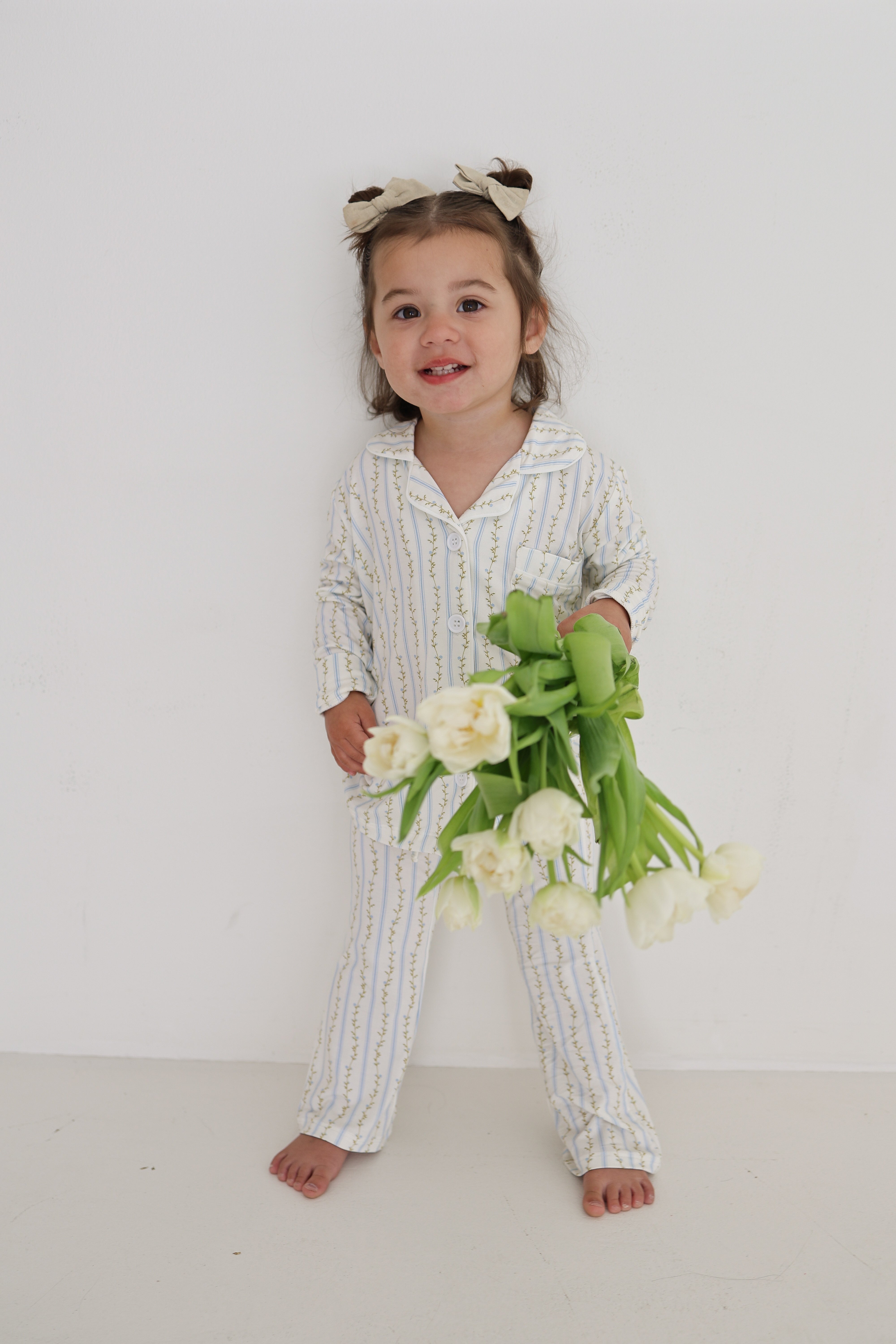Girl’s Bamboo Button Up Lounge Set | Dainty Vines