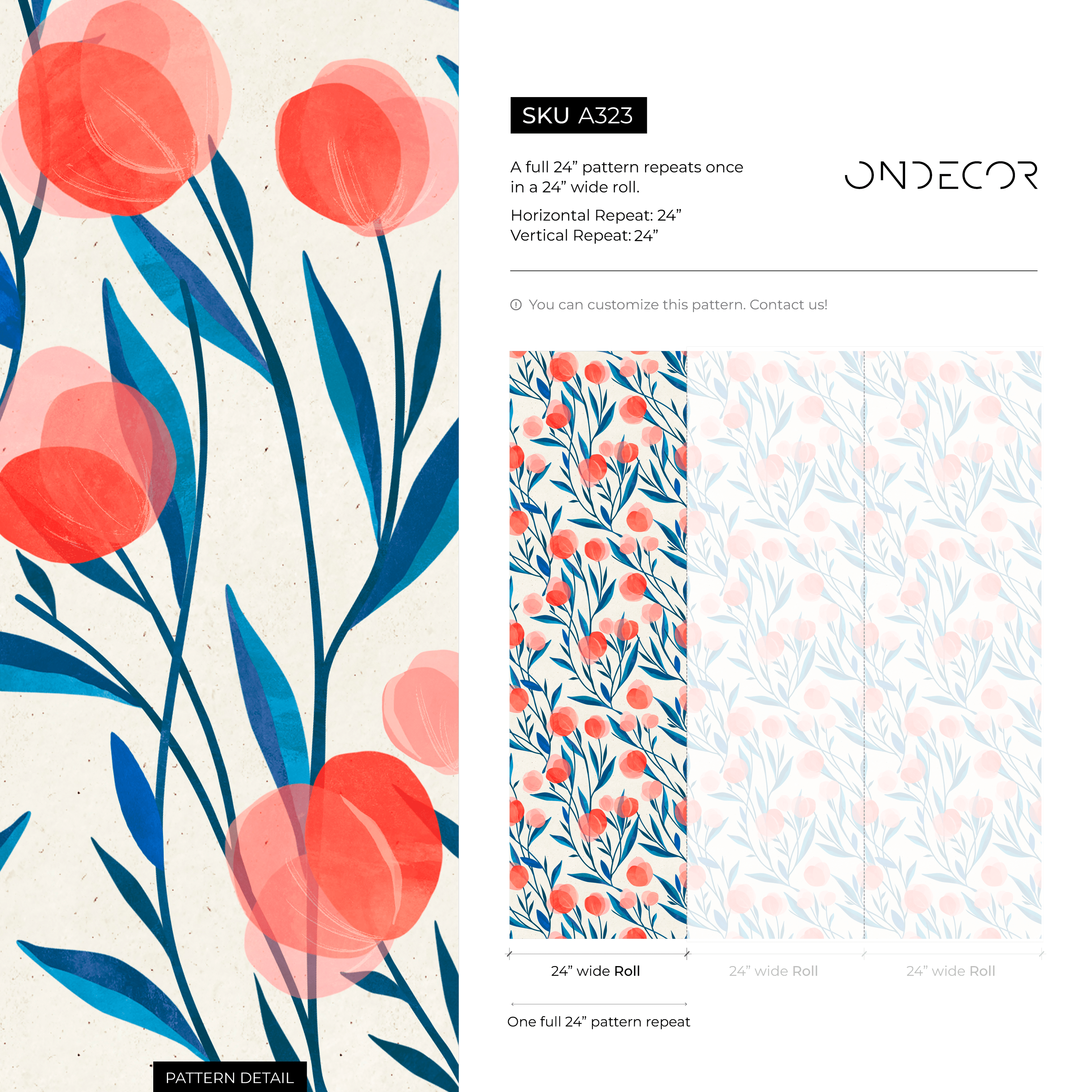 Floral Wallpaper Featuring Stylized Flower Buds In Red And Blue - A323