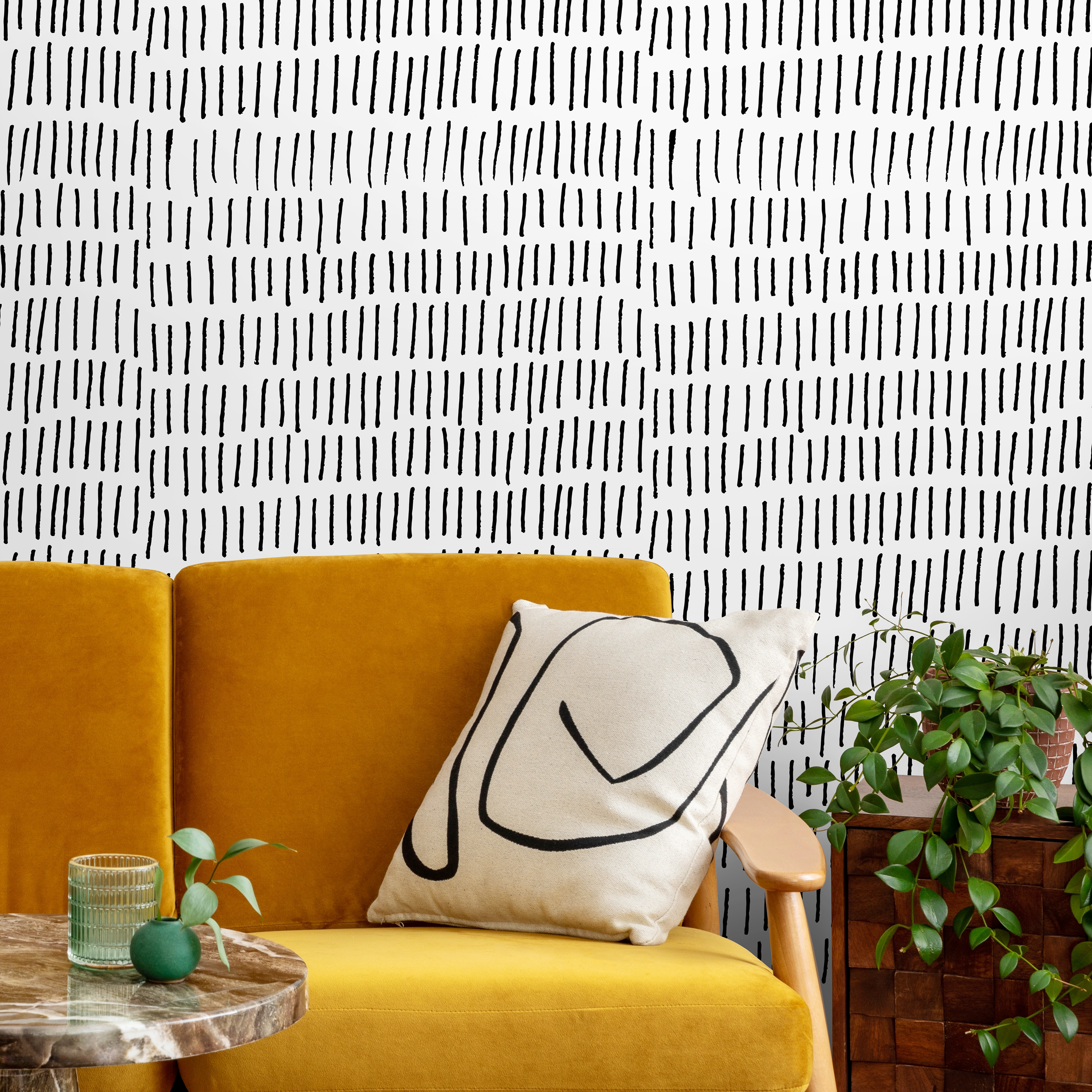 Minimalist Wallpaper With Hand-drawn Vertical Lines In Black And White - A352