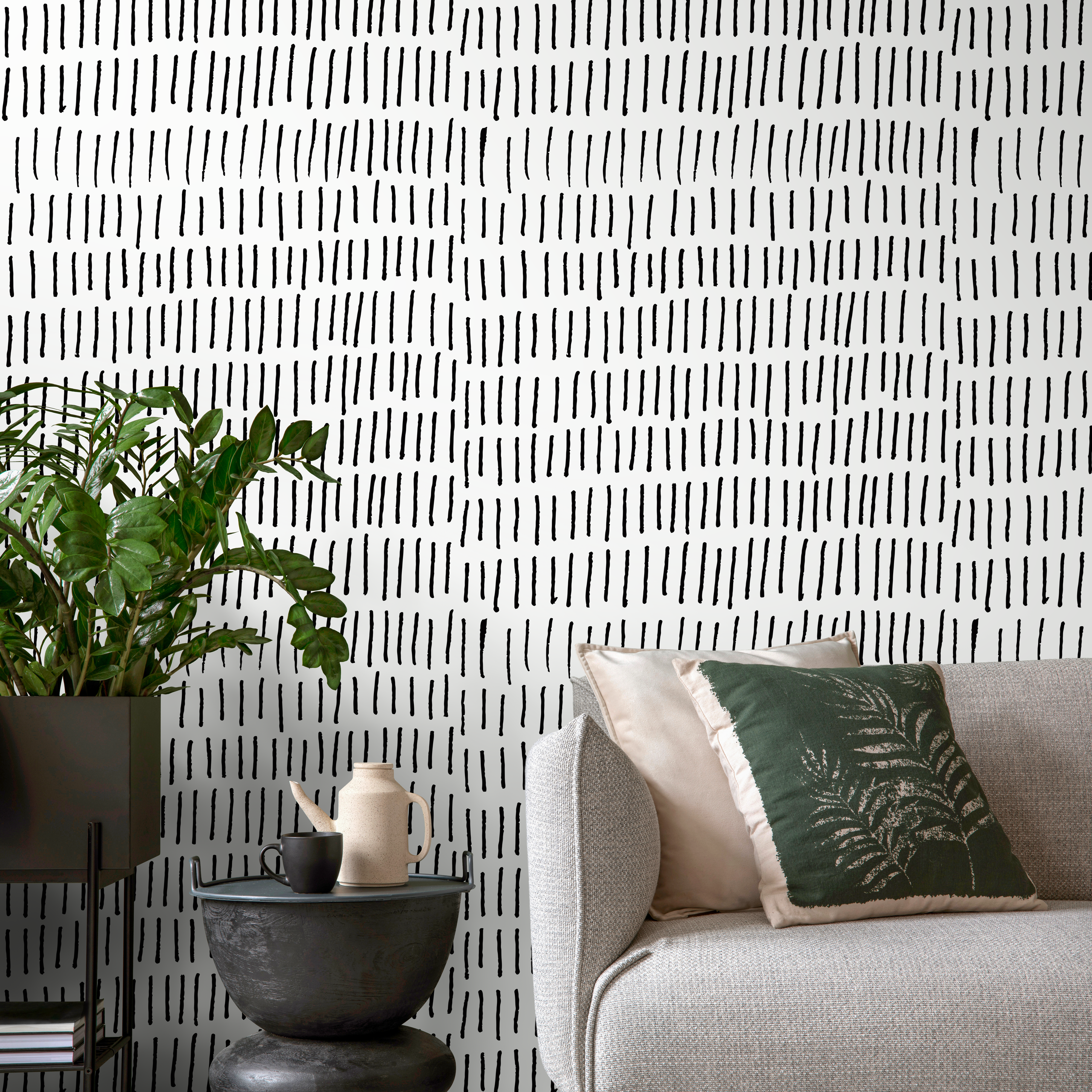 Minimalist Wallpaper With Hand-drawn Vertical Lines In Black And White - A352