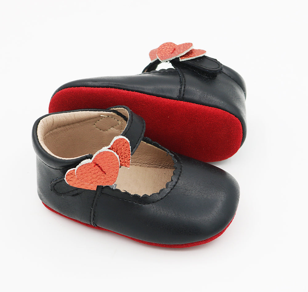 Amore - Black With Red Metallic Velcro Hearts