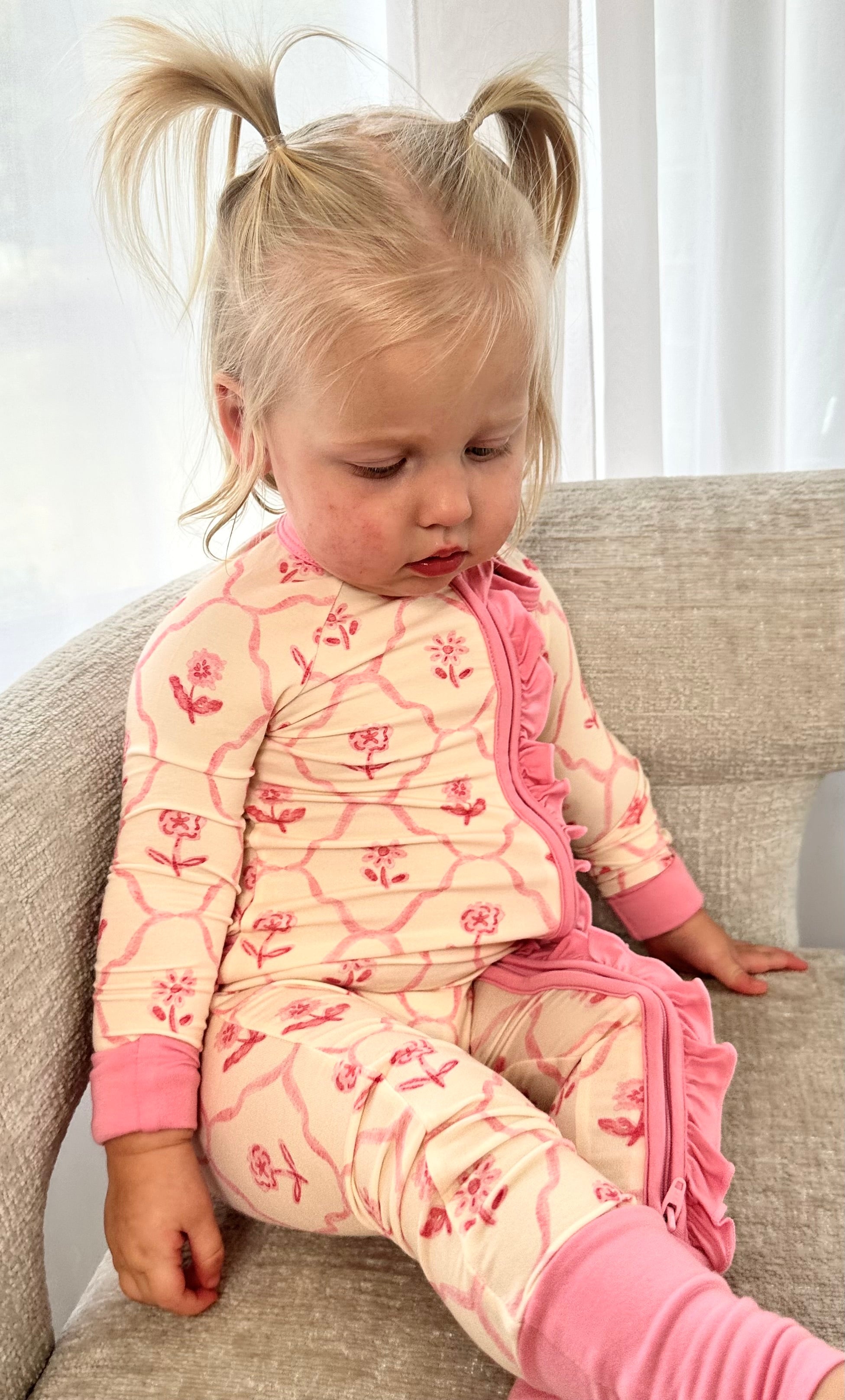 Blush & Bloom - Zipper Footie Pajamas
