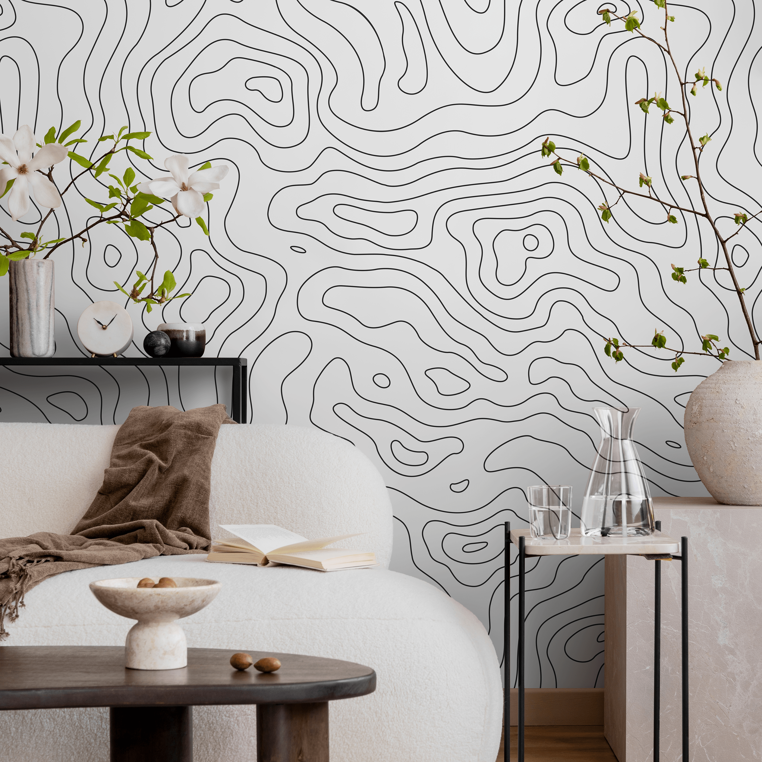Abstract Wallpaper With Topographic Contour Lines In Black And White - A420