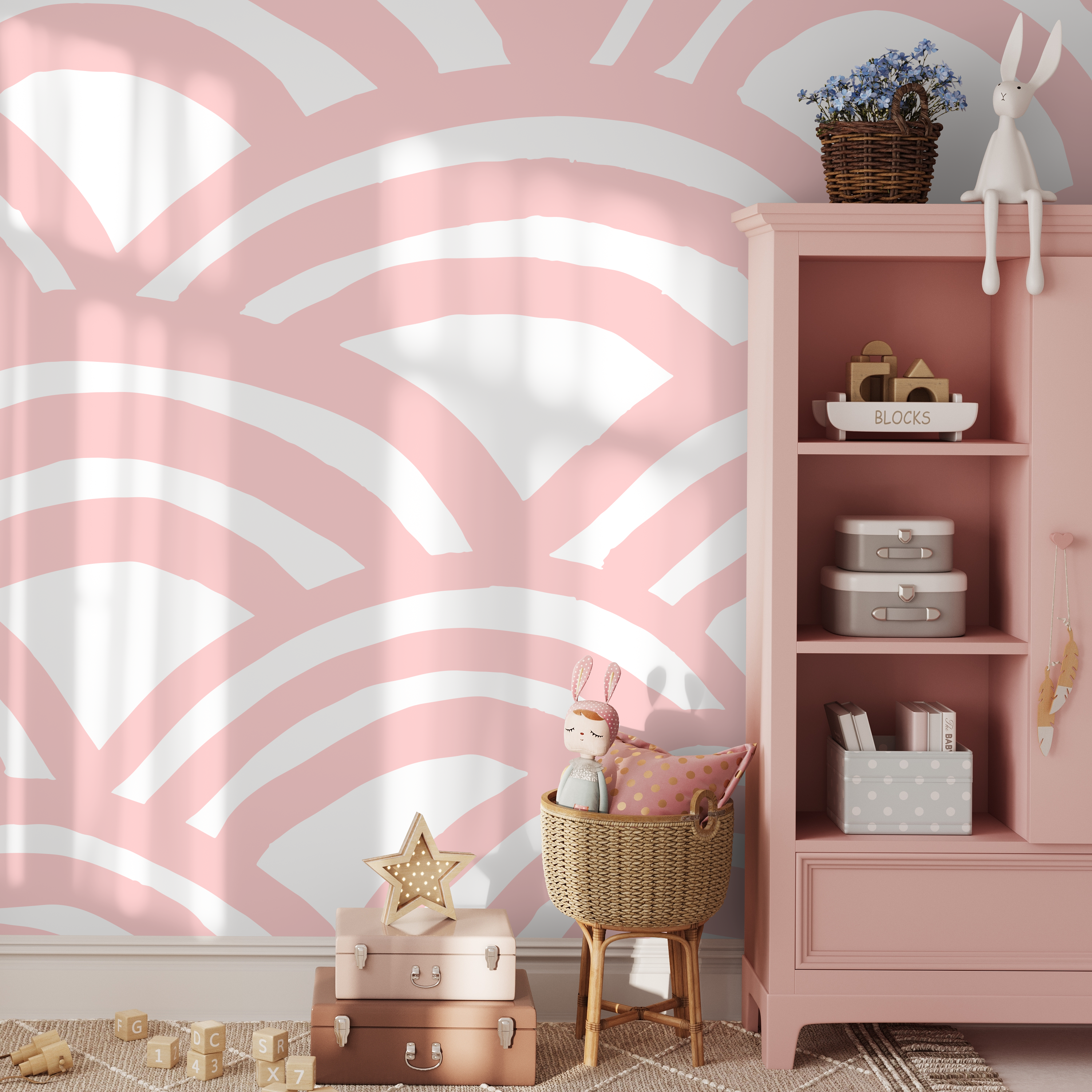 Abstract Wallpaper Featuring Bold Painted Arcs In Pink And White - A568