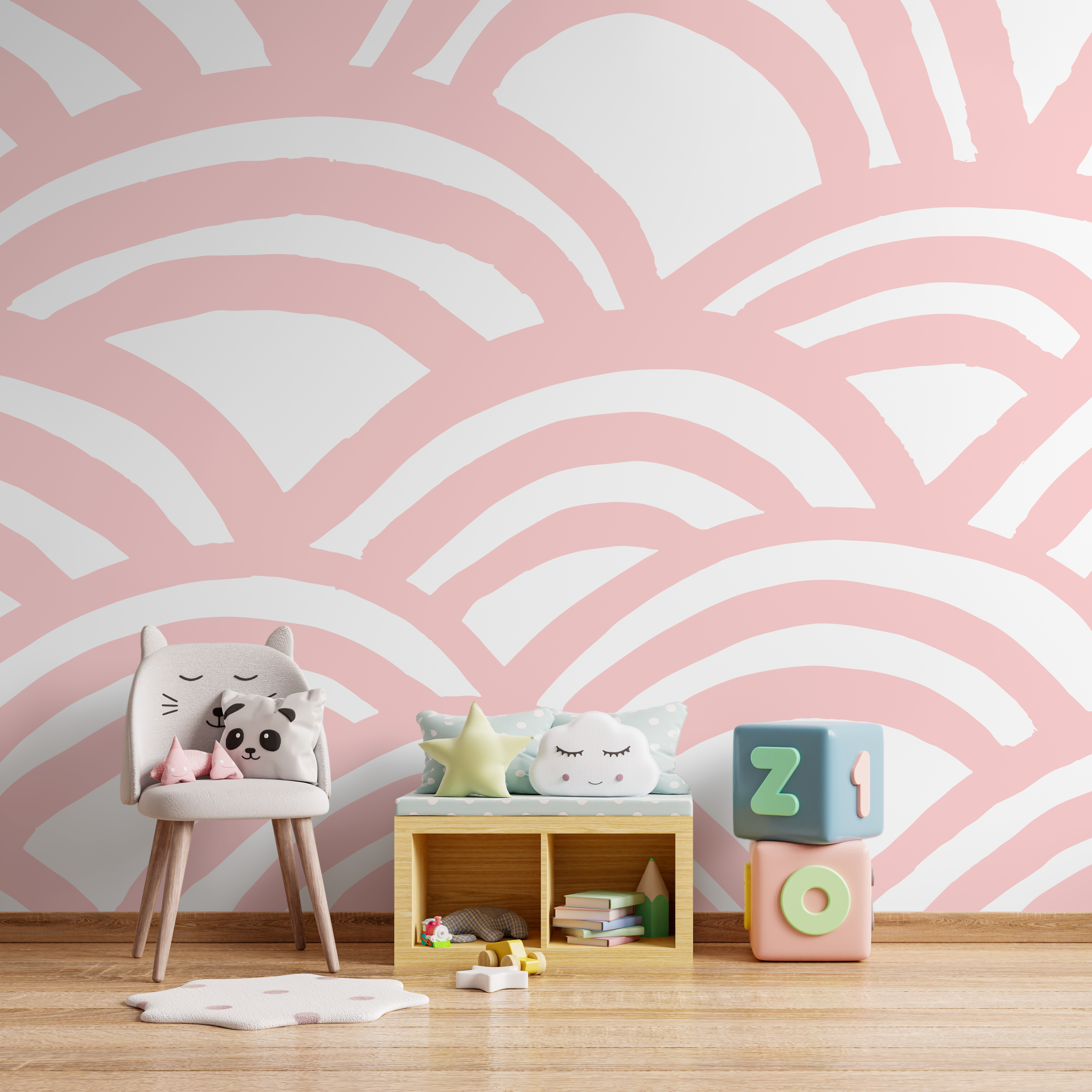 Abstract Wallpaper Featuring Bold Painted Arcs In Pink And White - A568