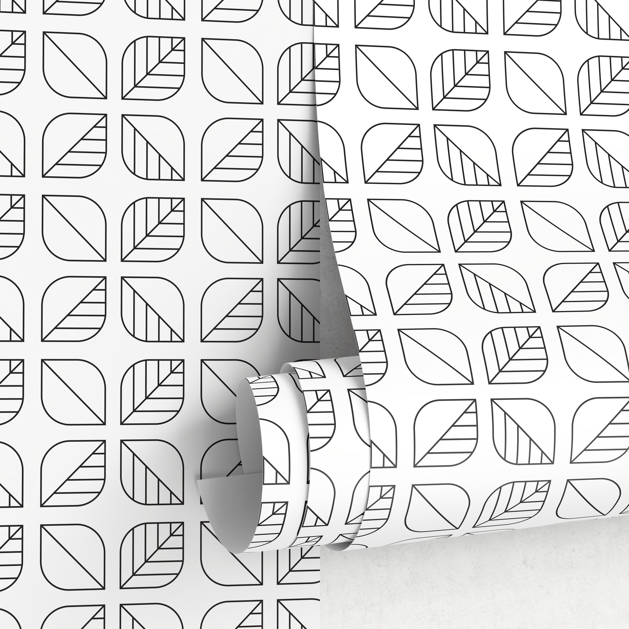 Geometric Wallpaper With A Scandinavian Leaf Motif In Black And White - A588