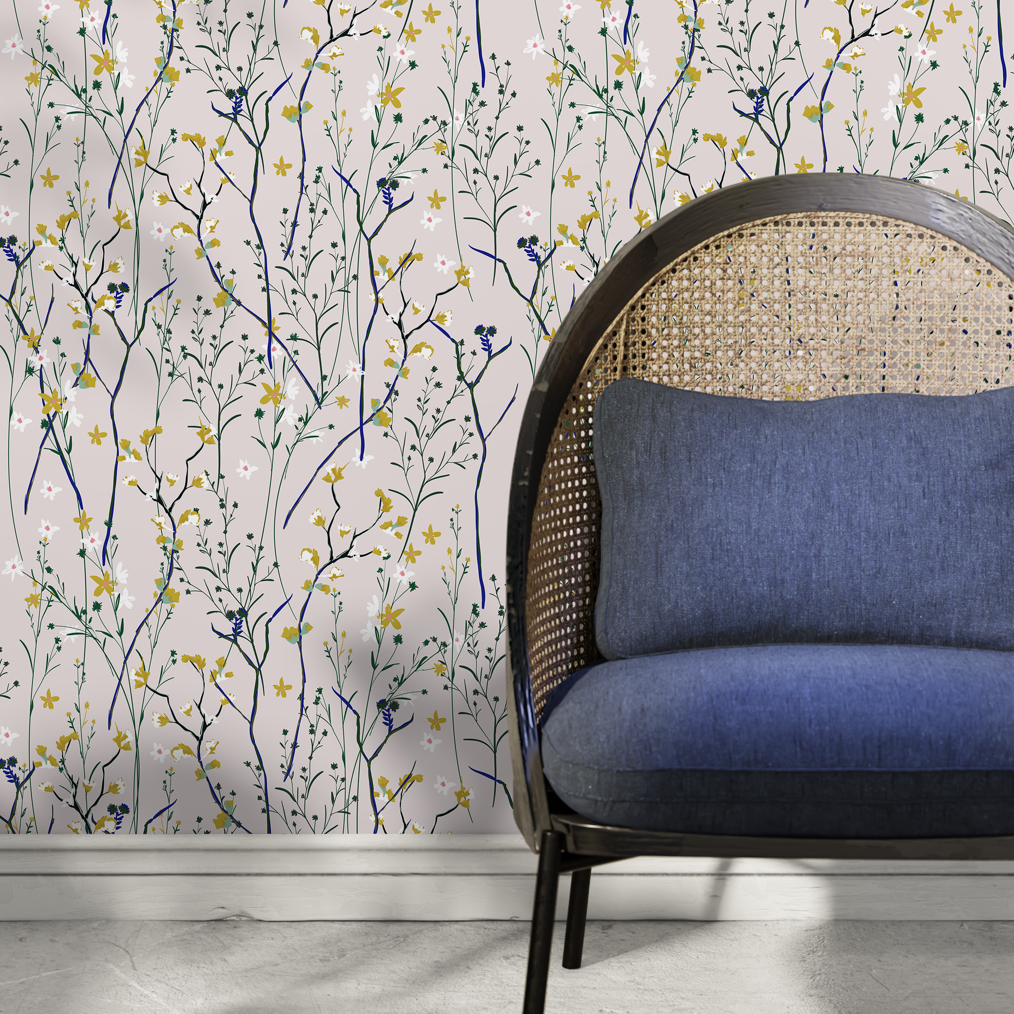 Botanical Wallpaper Featuring Dainty Wildflowers In Pink, Blue, And Yellow - A597