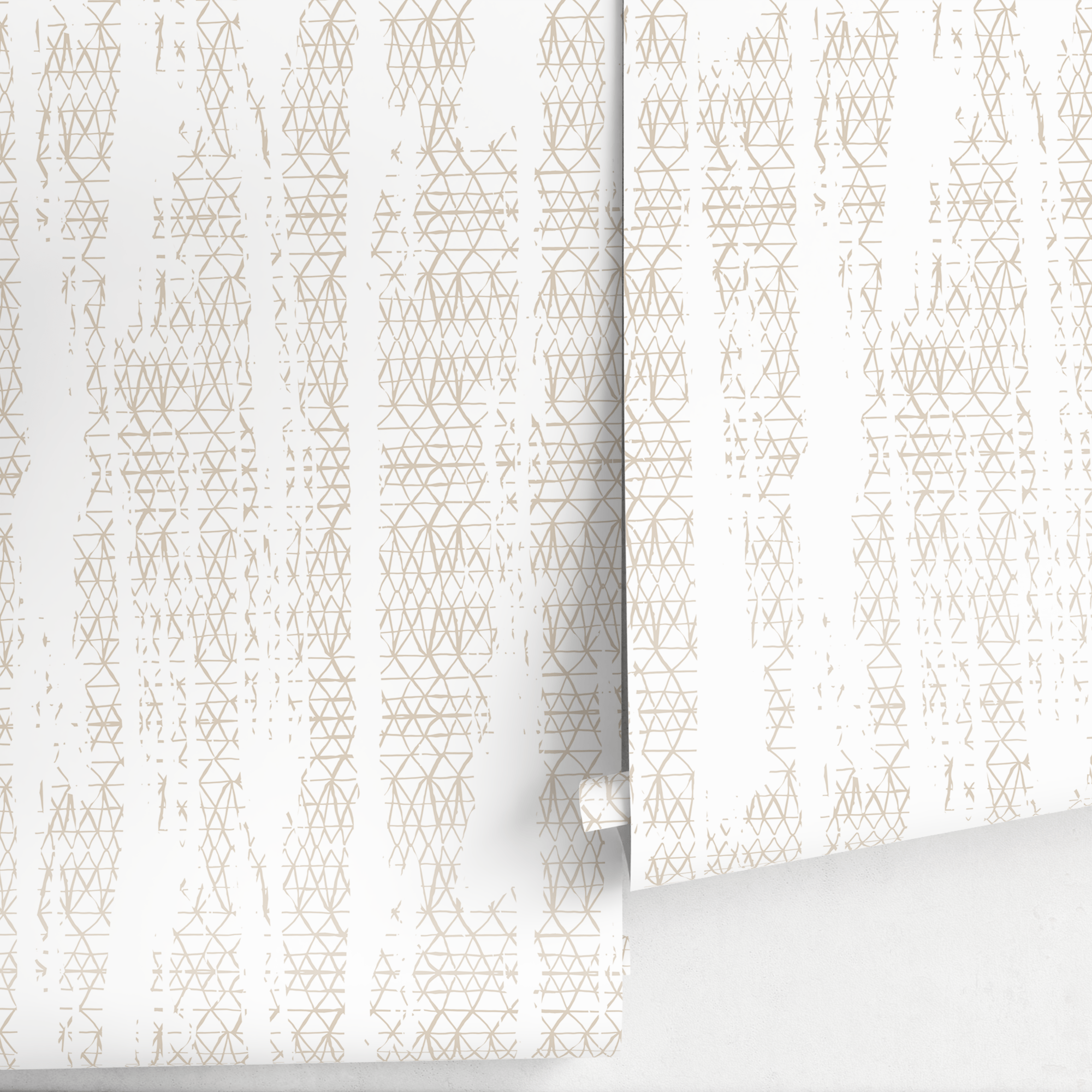 Geometric Wallpaper With A Distressed Triangle Motif In Beige - A634