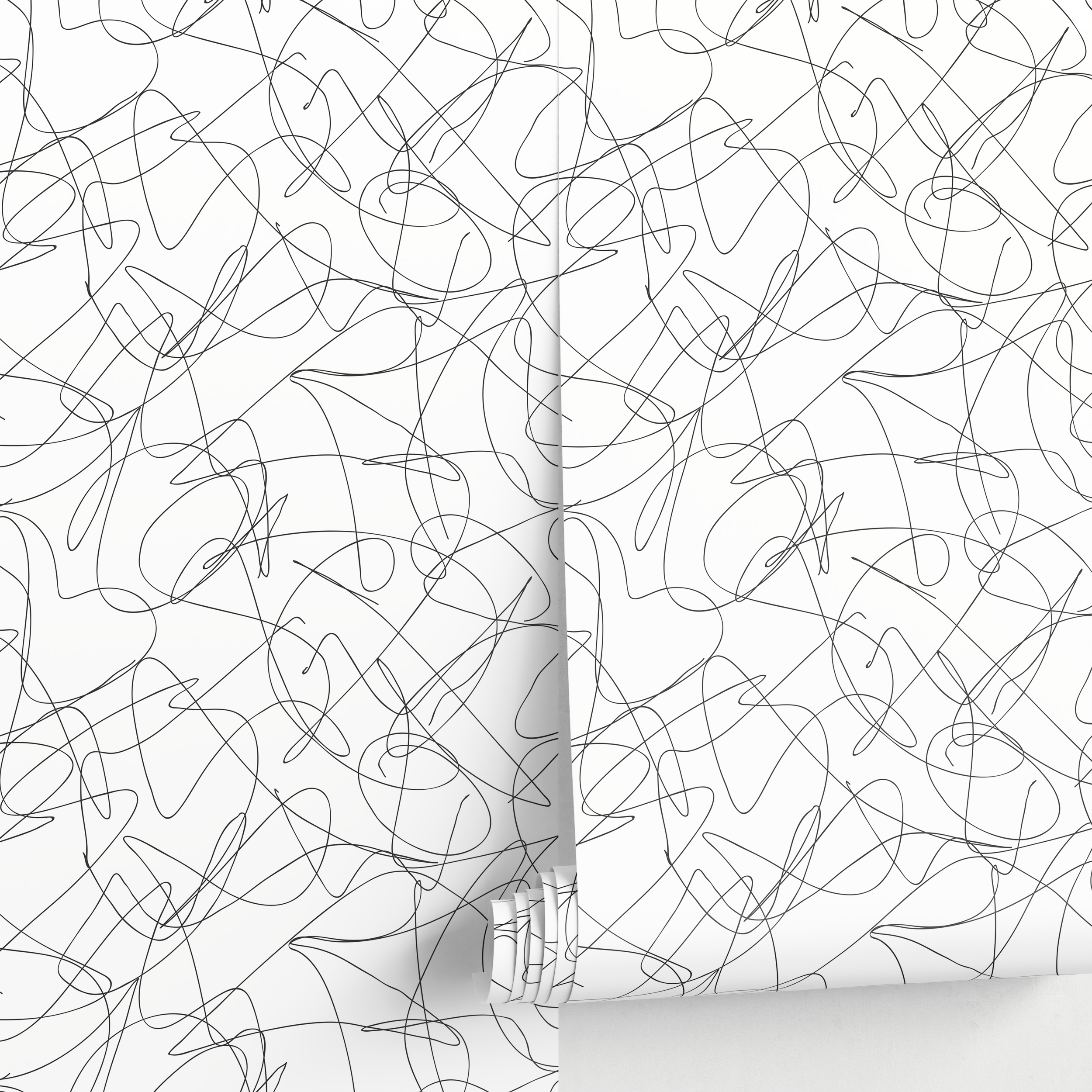 Abstract Wallpaper Featuring A Scribble Line Motif In Black And White - A642