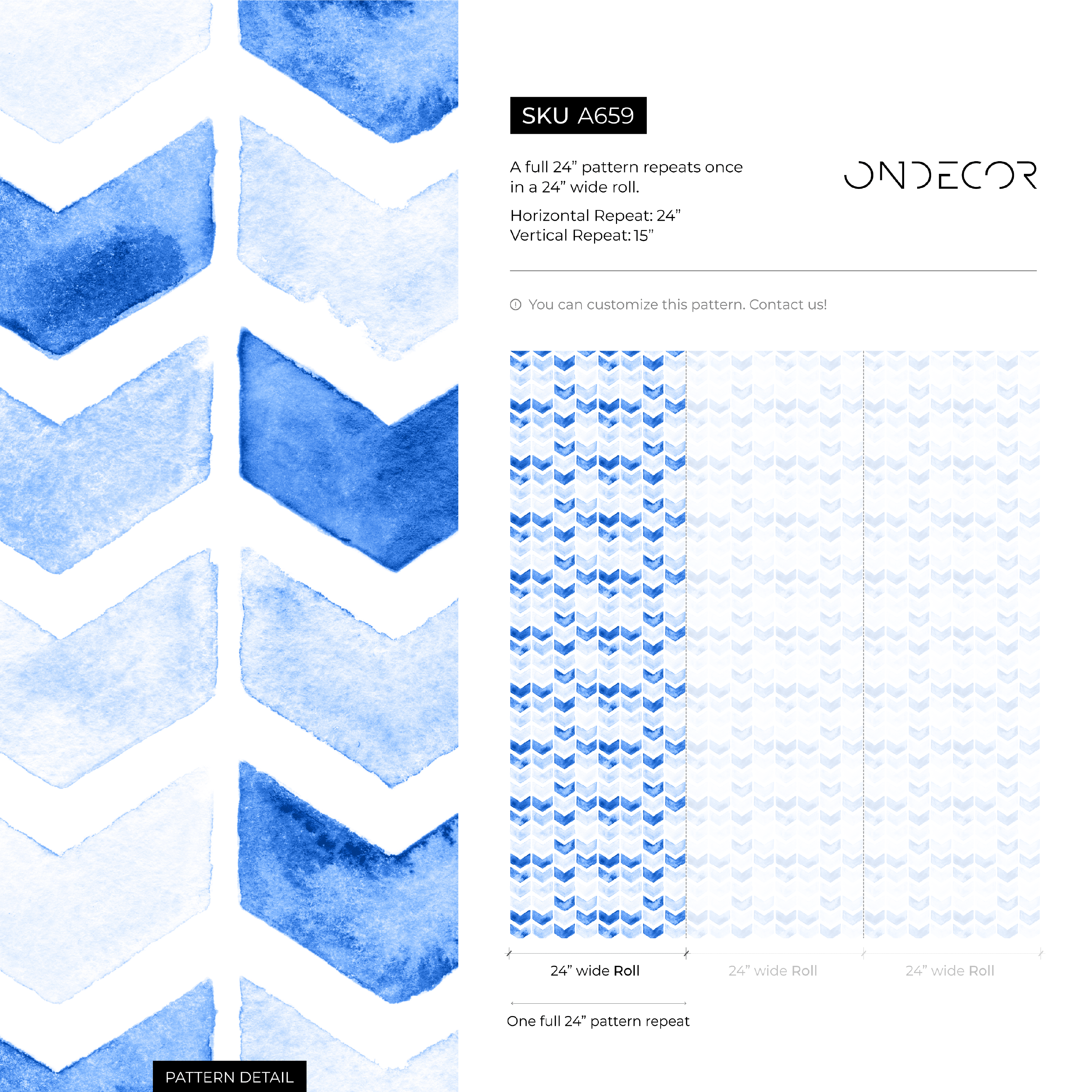 Geometric Wallpaper With A Watercolor Chevron Motif In Blue - A659