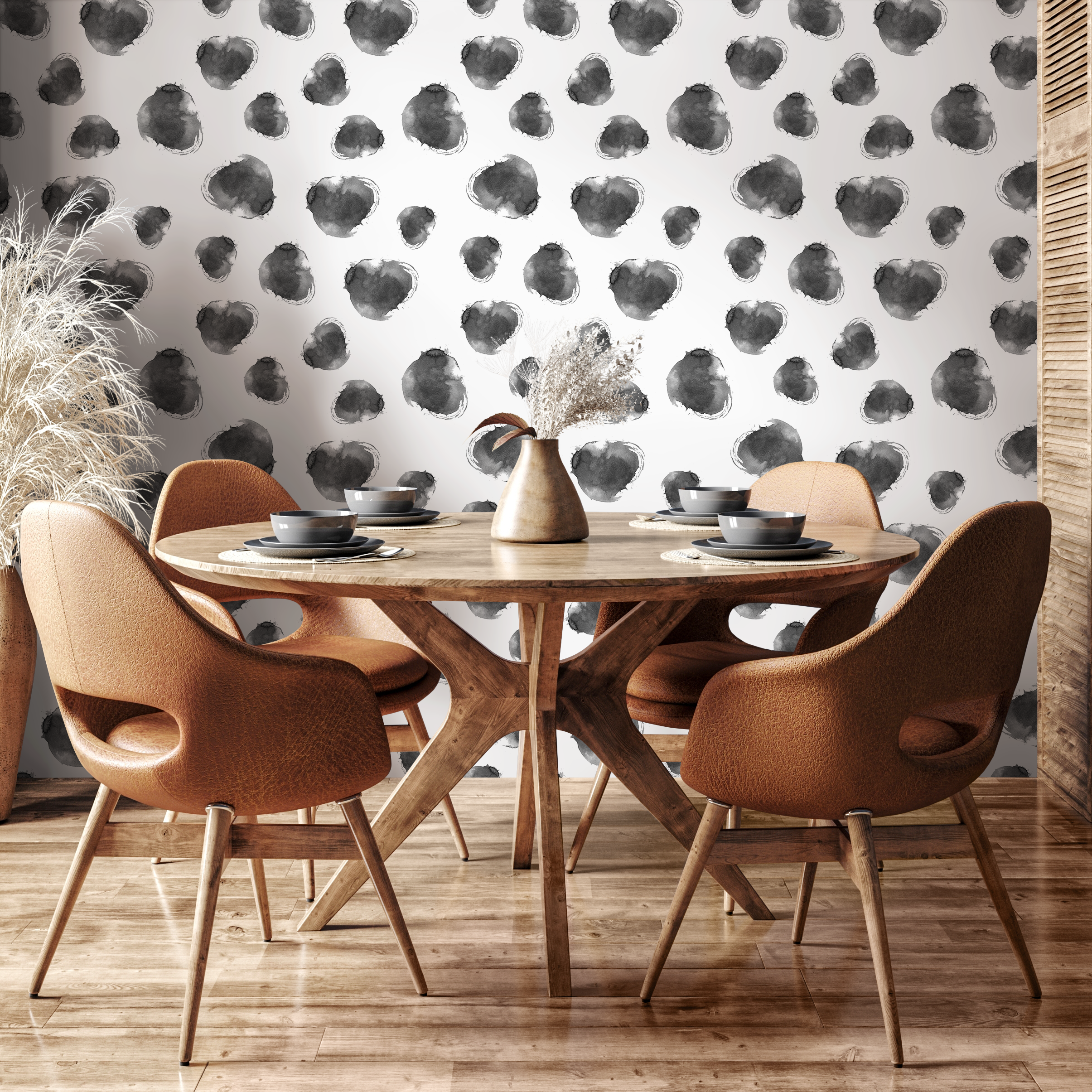 Abstract Wallpaper With Ink Wash Dots In Black And White - A662