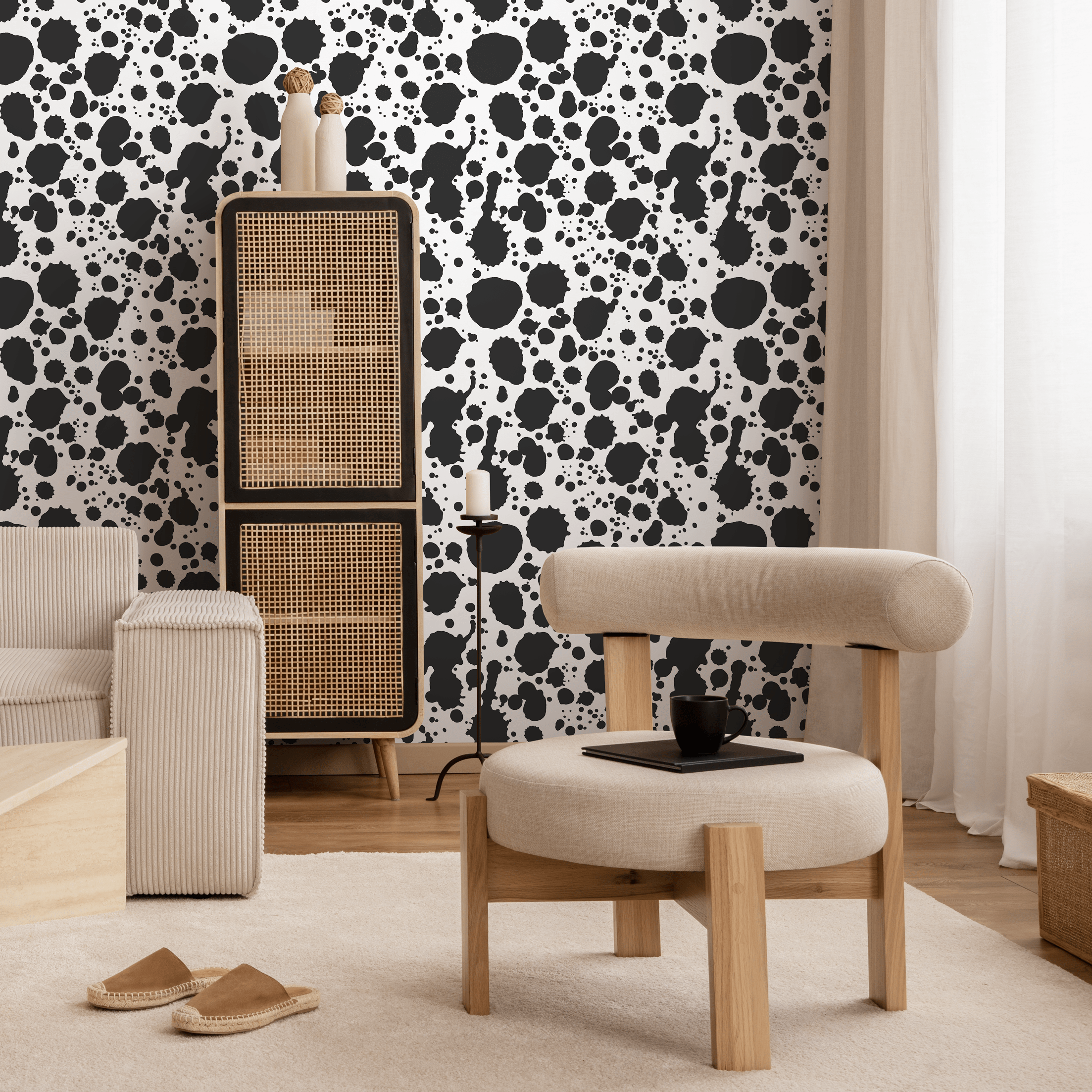 Abstract Wallpaper With An Ink Splatter Motif In Black And White - A665