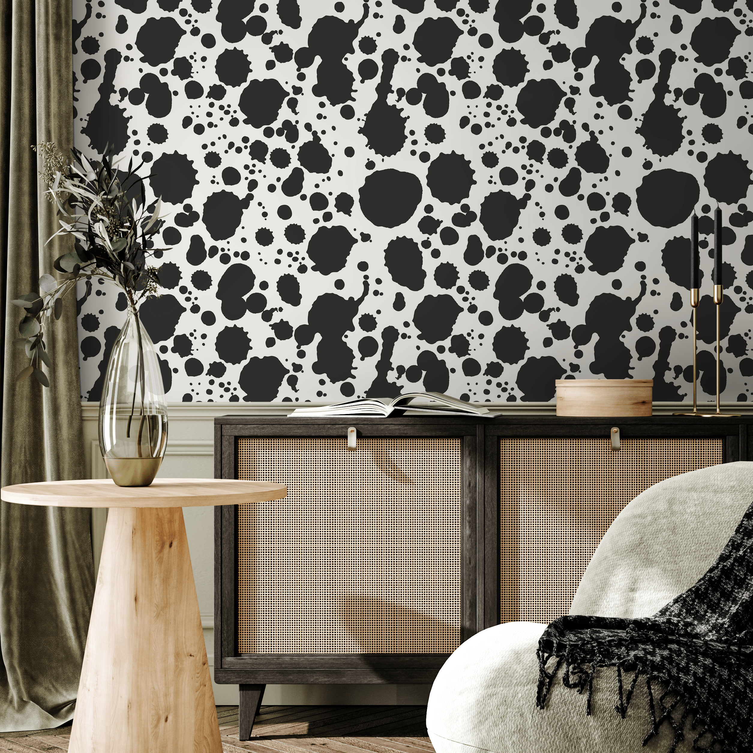 Abstract Wallpaper With An Ink Splatter Motif In Black And White - A665
