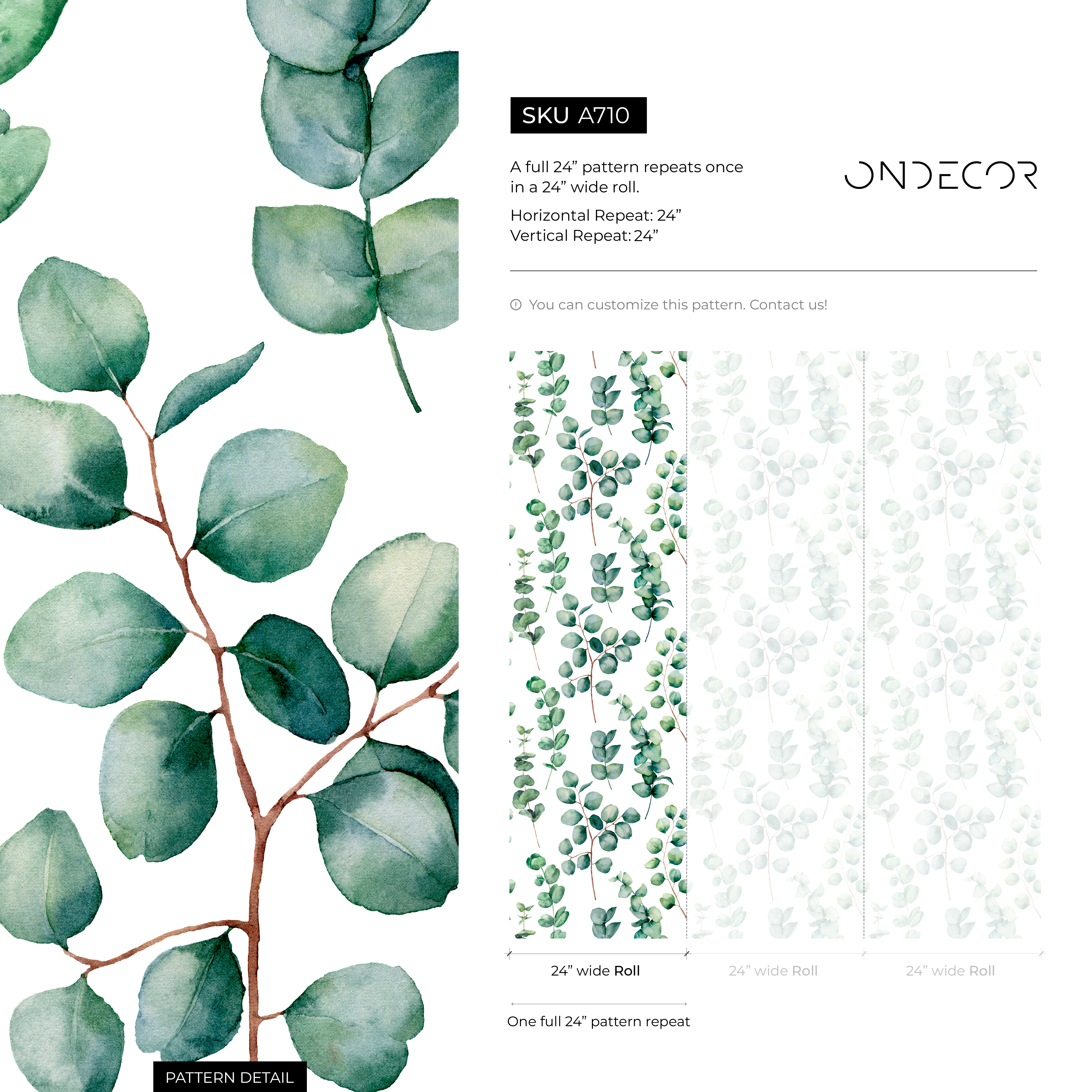 Botanical Wallpaper With A Watercolor Eucalyptus Motif In Green And Brown - A710