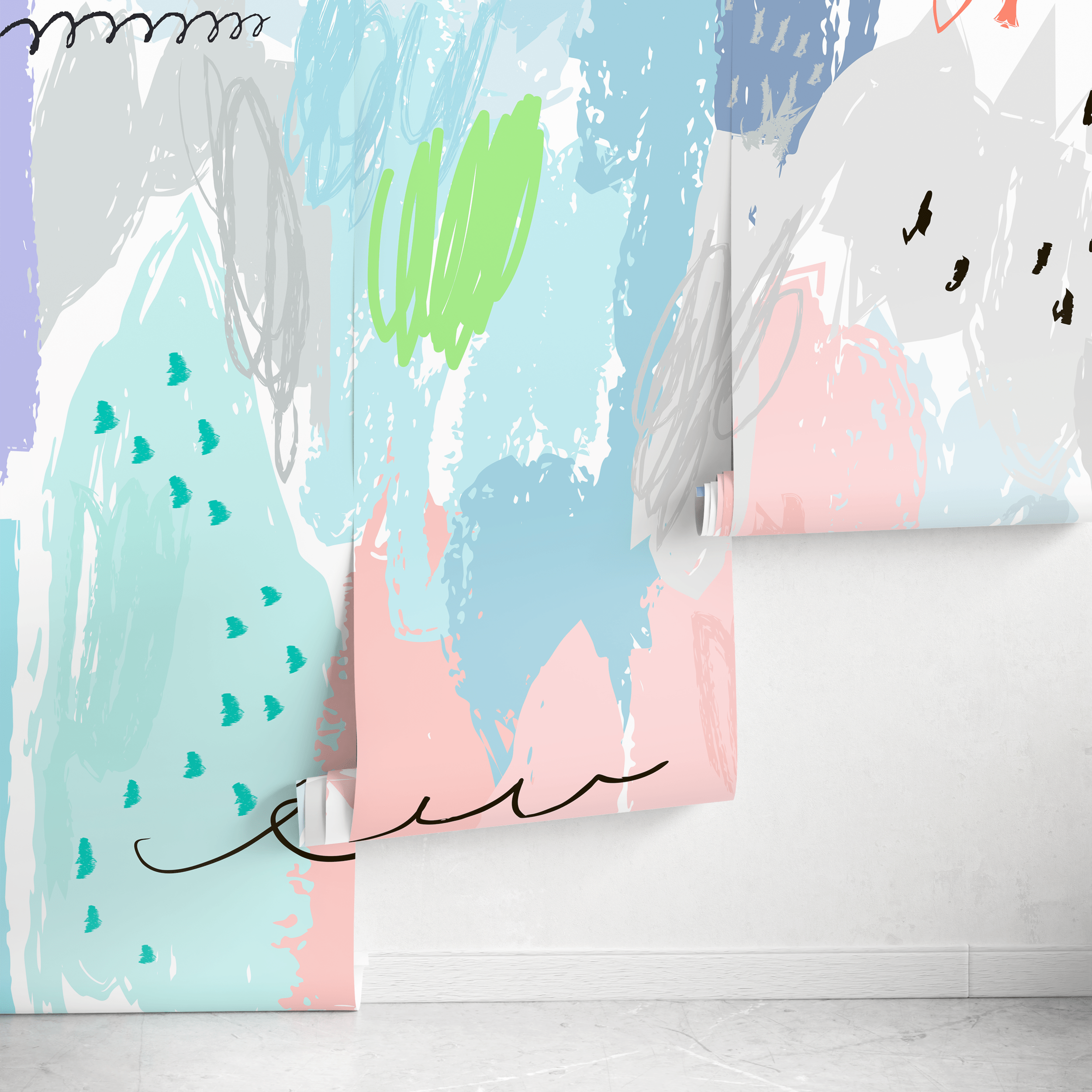 Abstract Wallpaper With Colorful Scribbles In Blue, Yellow, And Pink - A736
