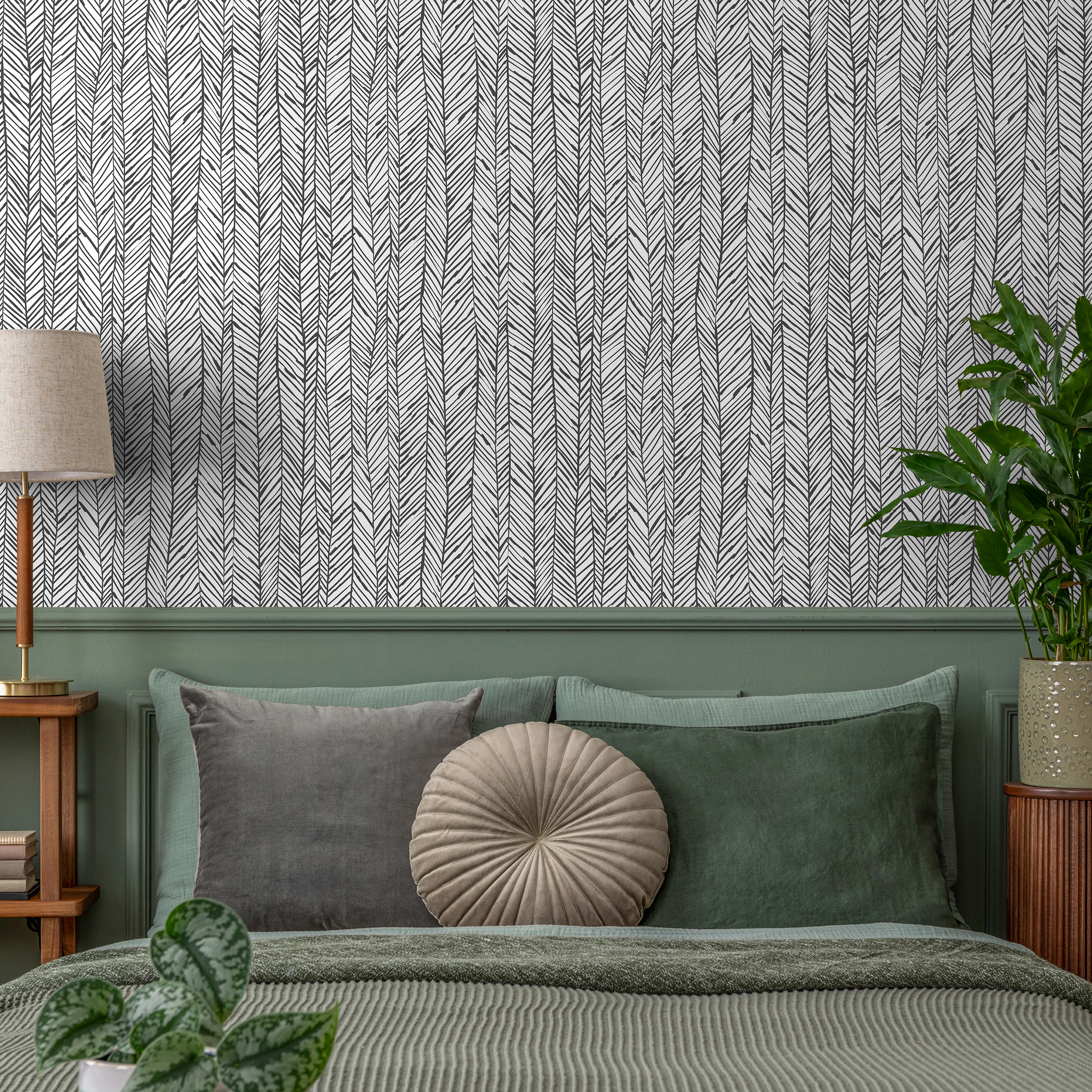 Scandinavian Wallpaper With A Hand-drawn Herringbone Motif In Black And White - A738