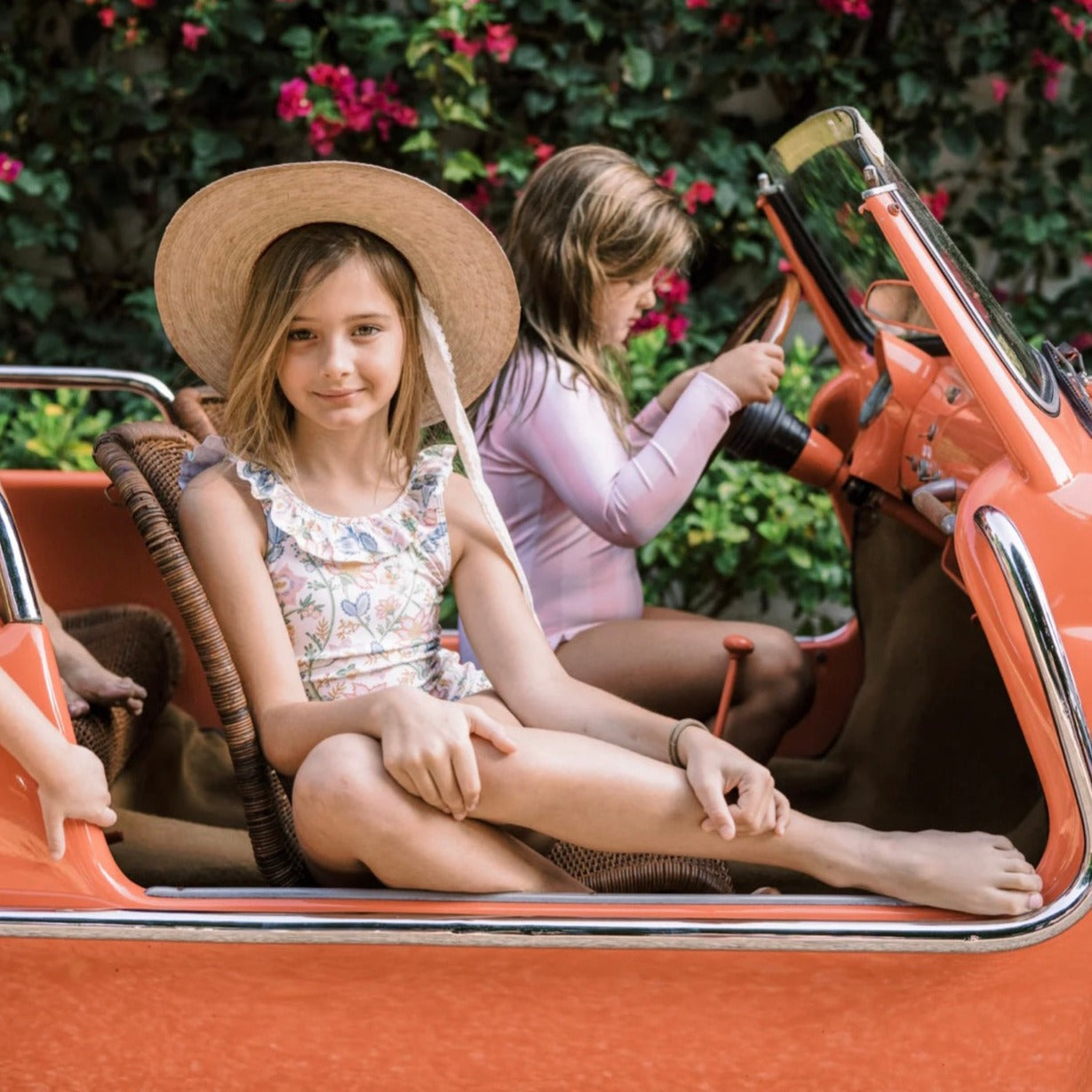 Zinnia Sun Hat For Little Girls (age 4-10) - Long Lilac Grosgrain Ribbon