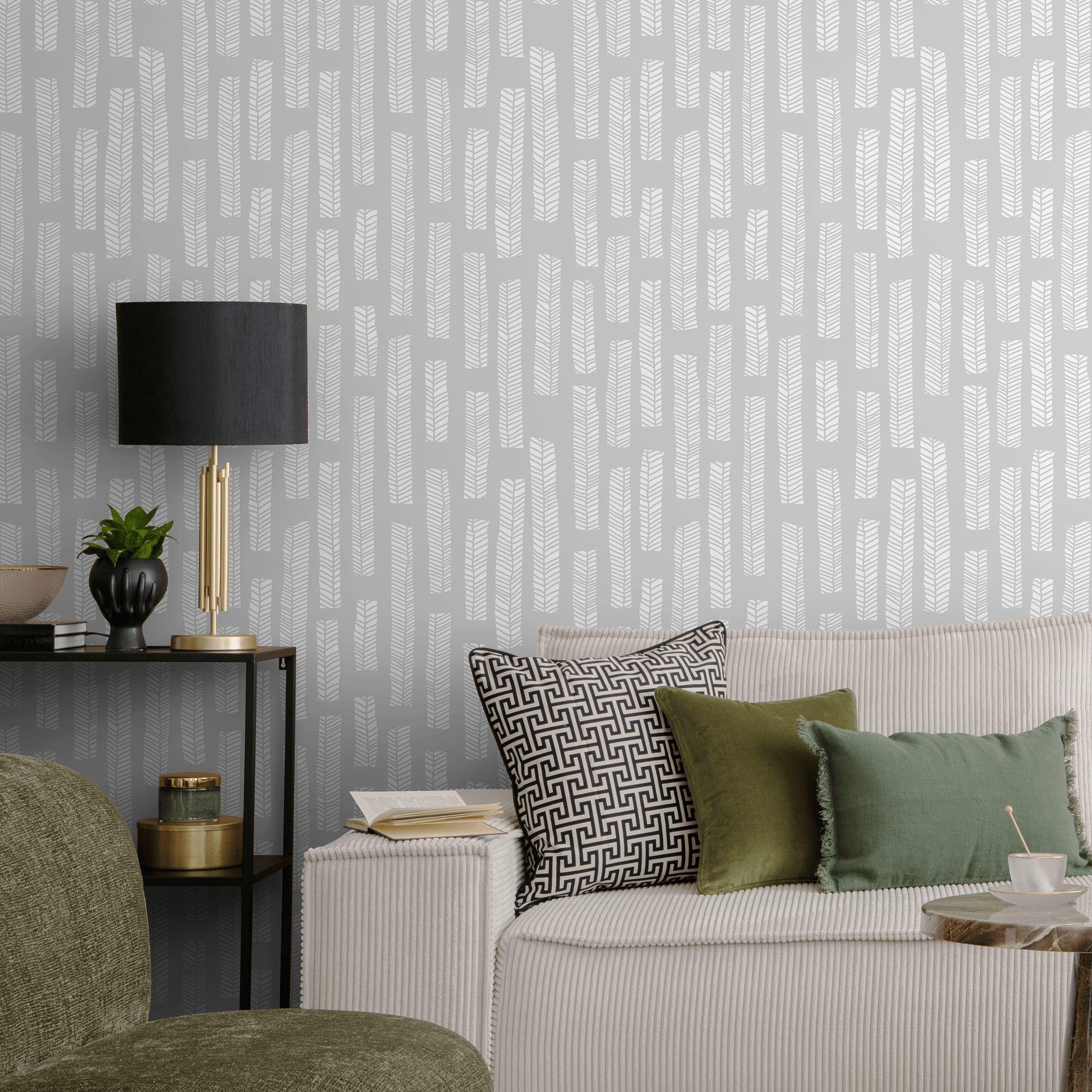 Scandinavian Wallpaper With A Herringbone Column Motif In Gray And White - A749